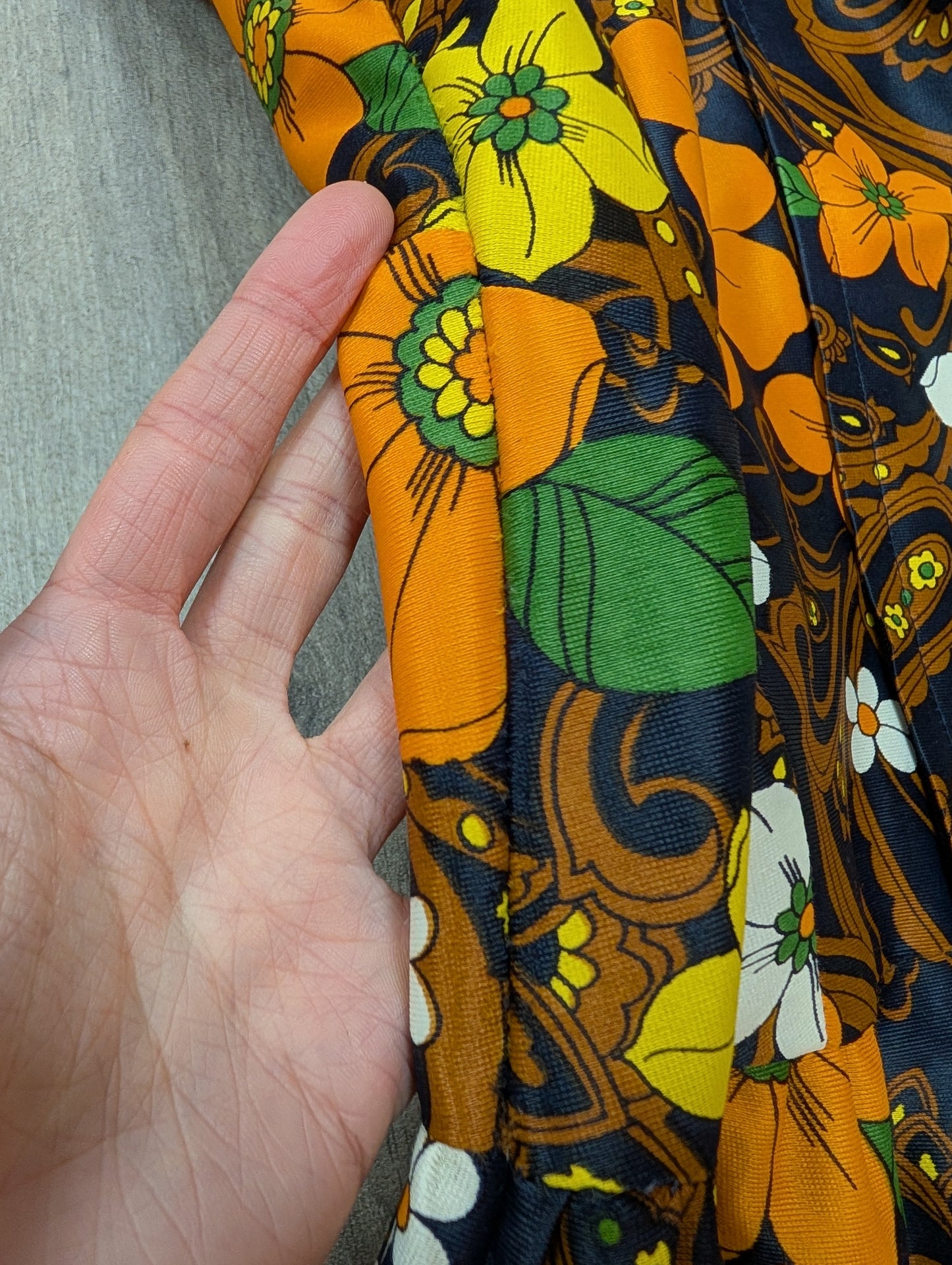 60s/70s Global orange floral maxi dress - XS/6