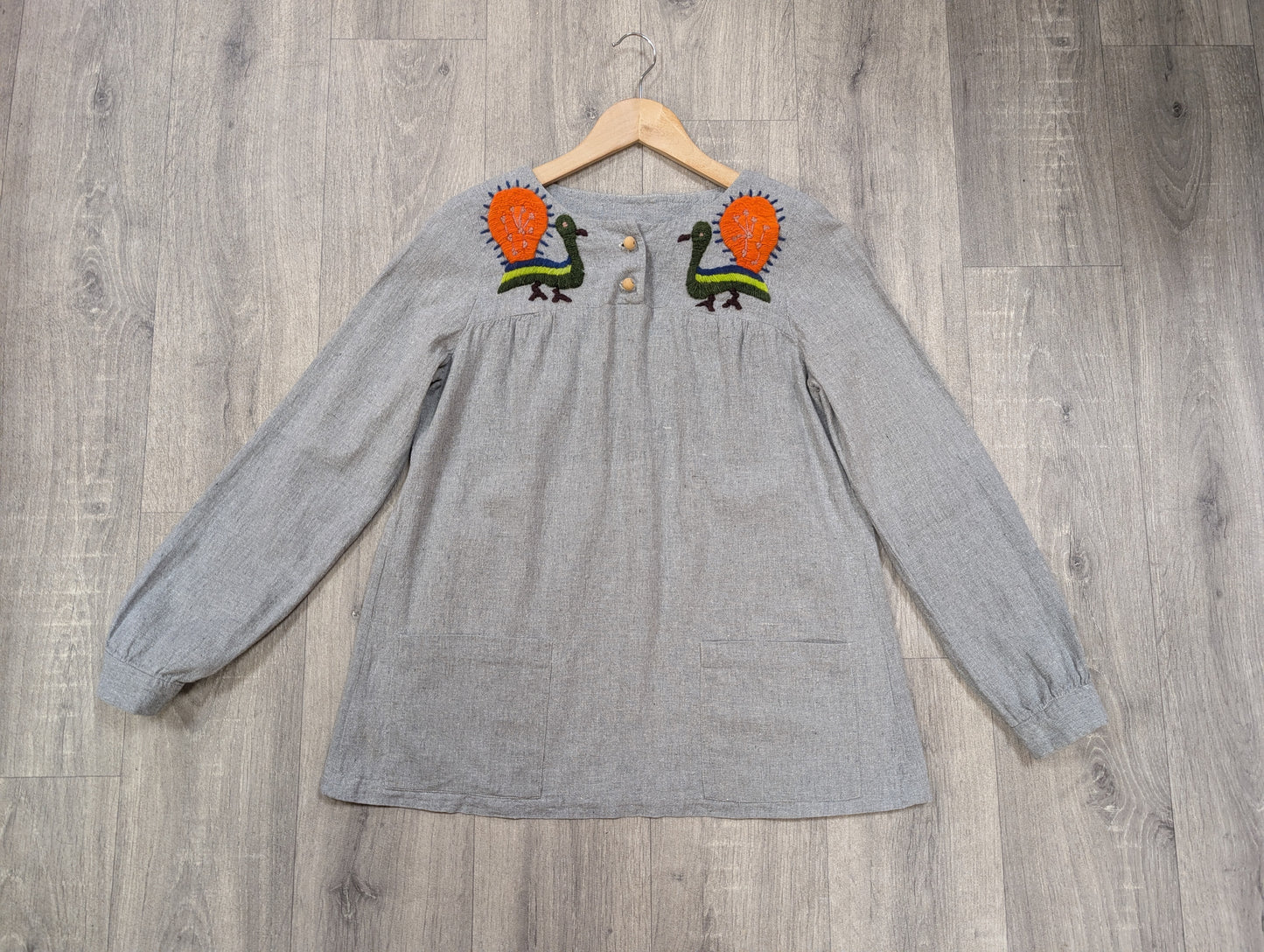1970s India Imports embroidered peacock cotton top - S