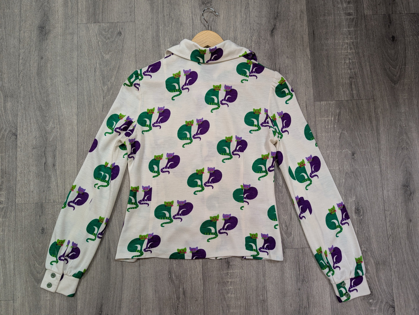 1970s Lucie Linden novelty cat (lemur?) print shirt - M