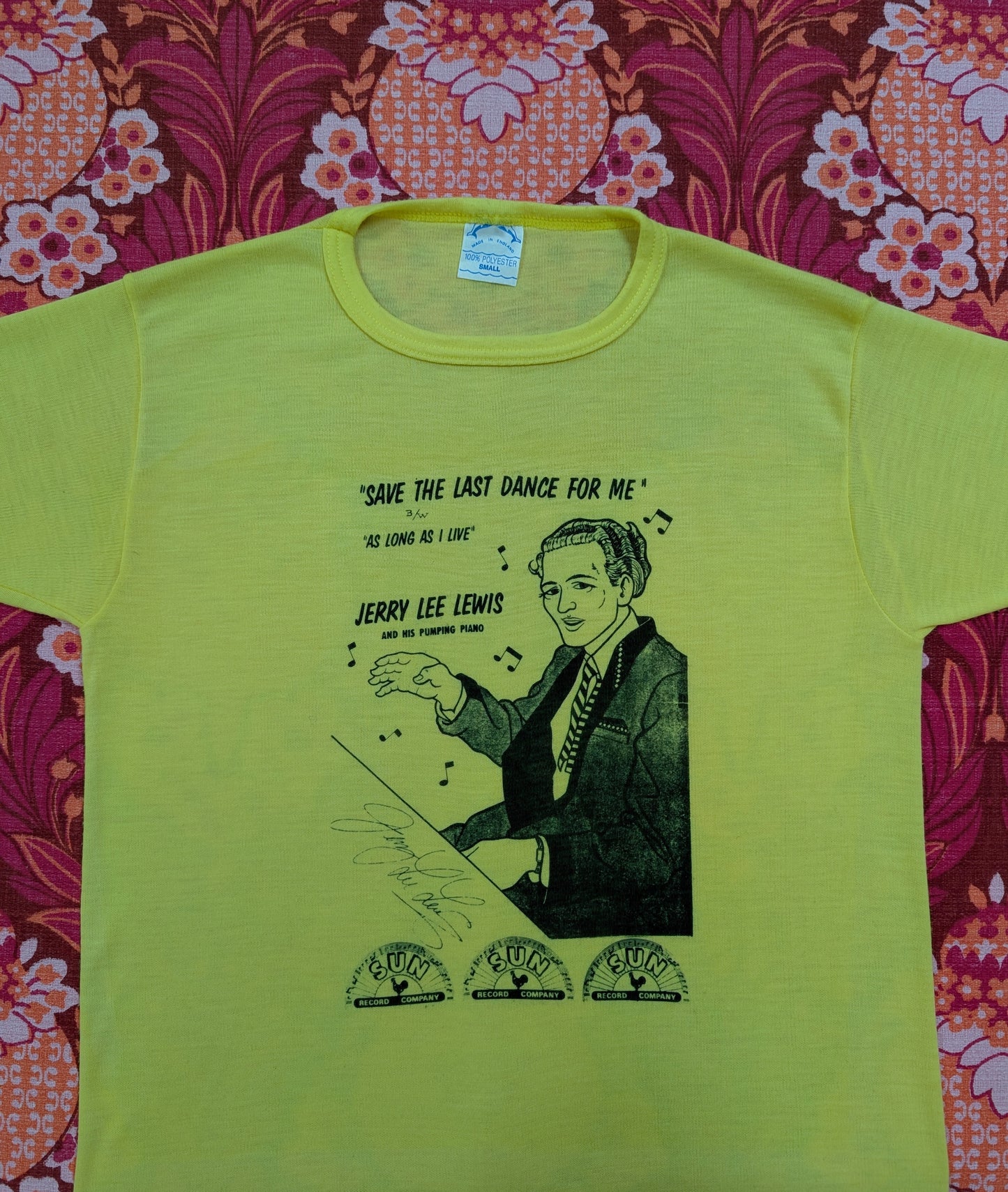 1980s Jerry Lee Lewis Sun Records yellow t-shirt