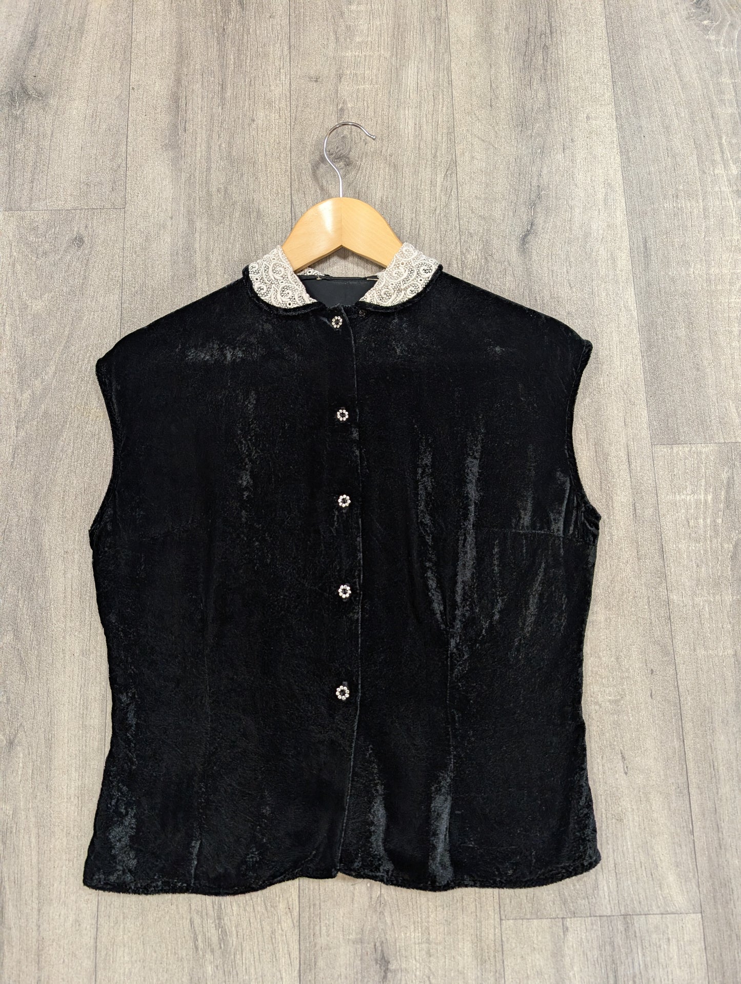 1950s black velvet top with white lace collar - M/10/12