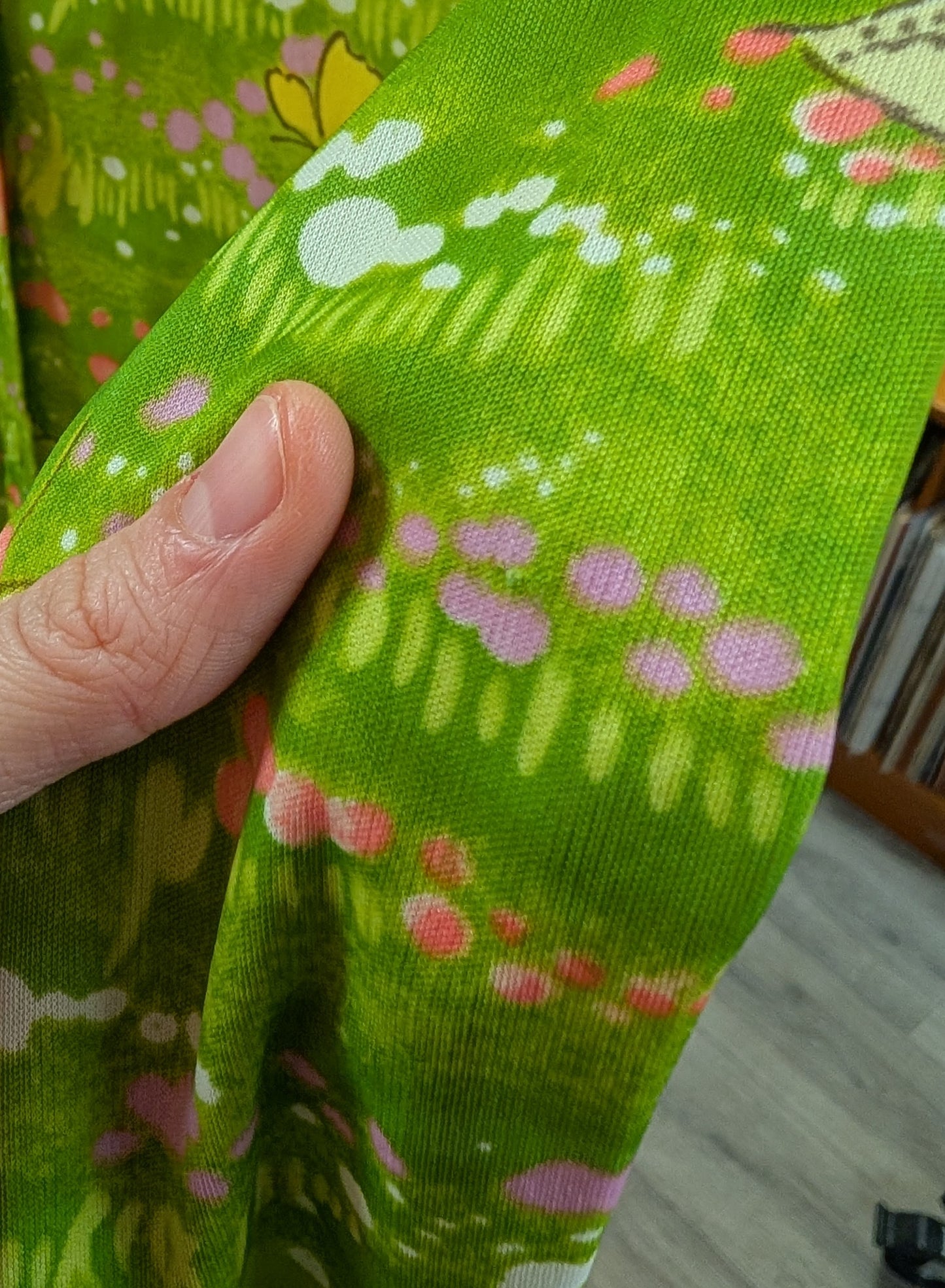 1970s Whip-O-Will green novelty butterfly print shirt - XS/S