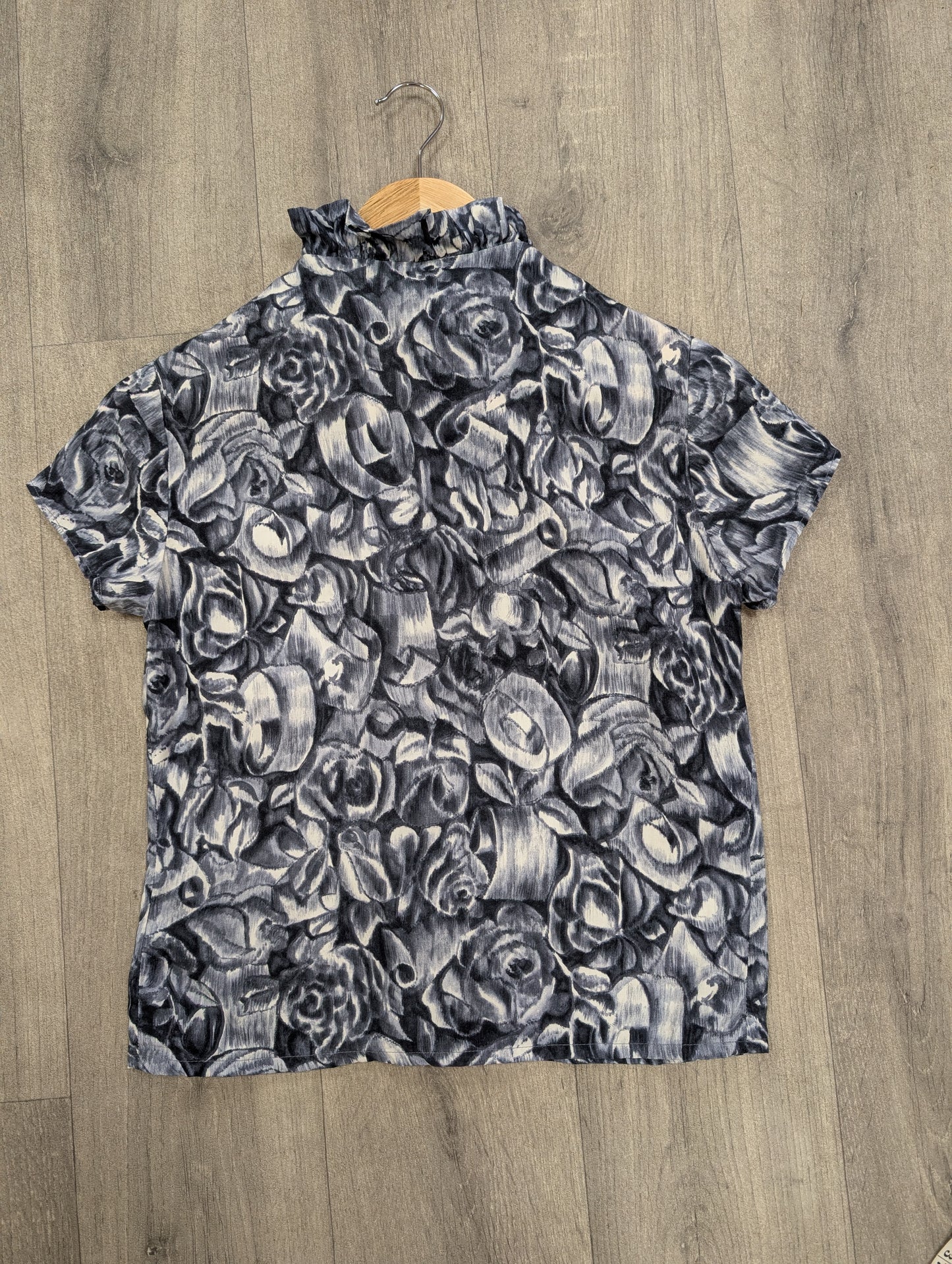 1960s grey abstract floral top - XS/S