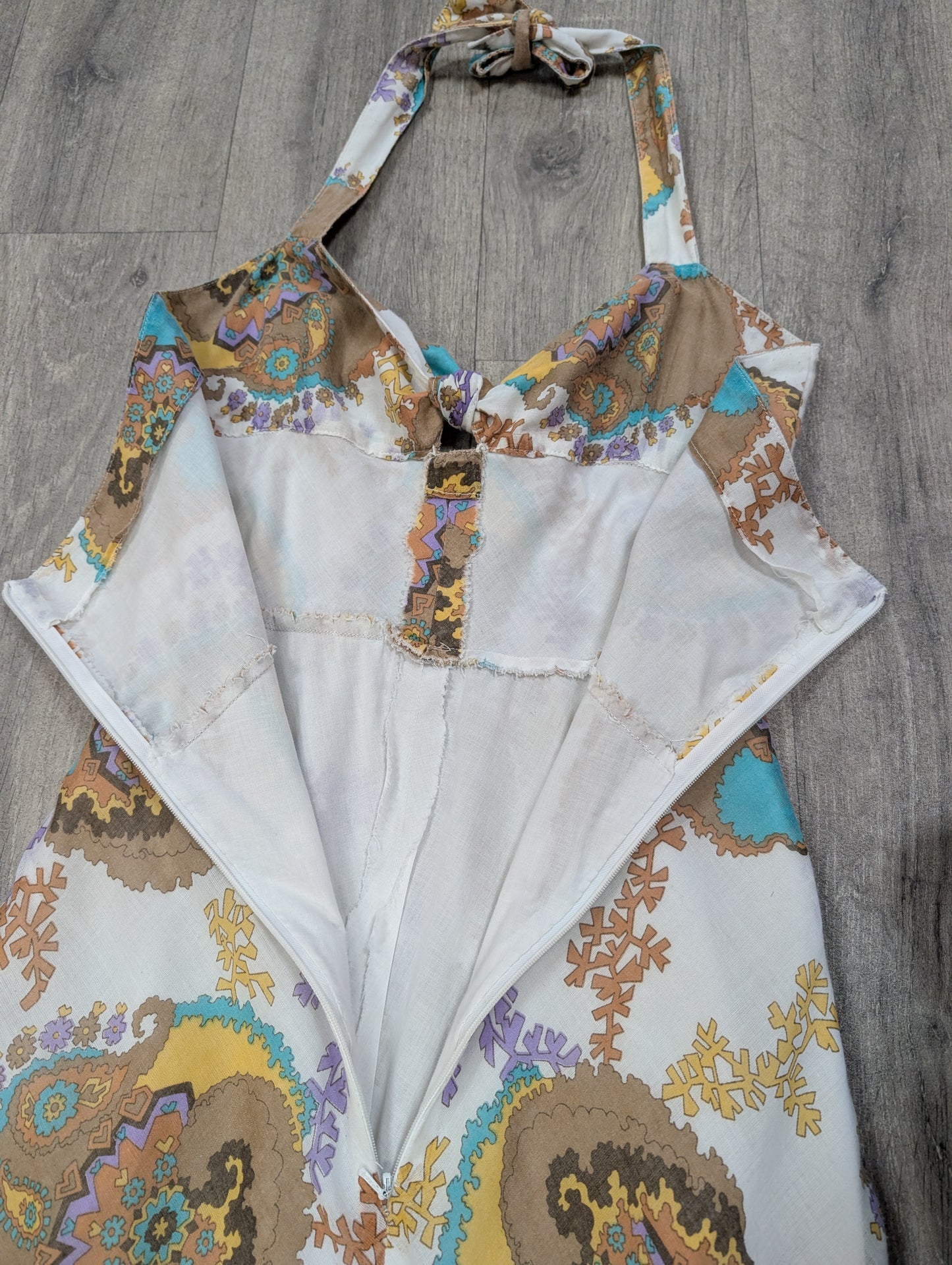 1970s psychedelic halter neck maxi dress - S/8