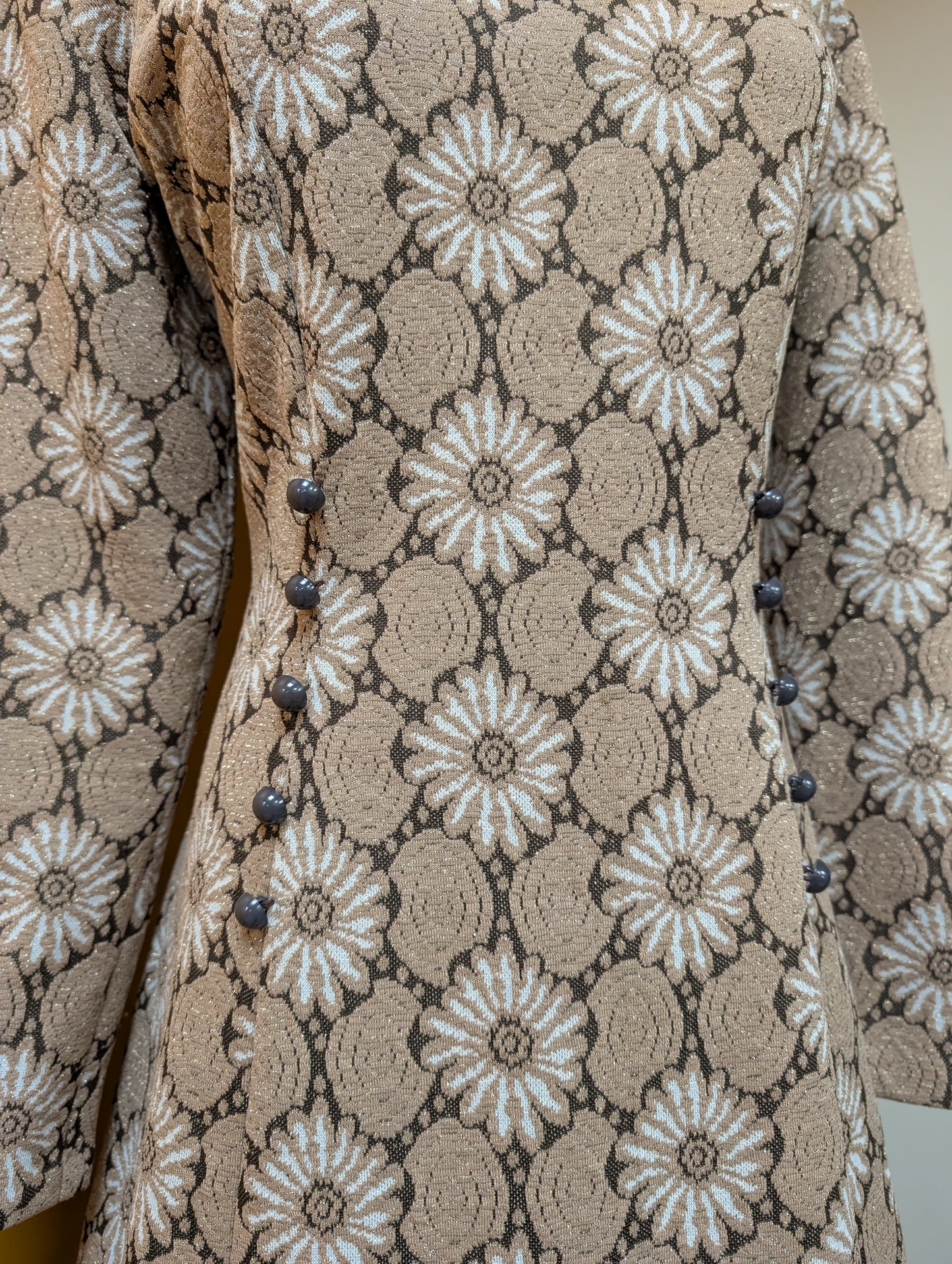 1960s gold crimplene dress - L/16