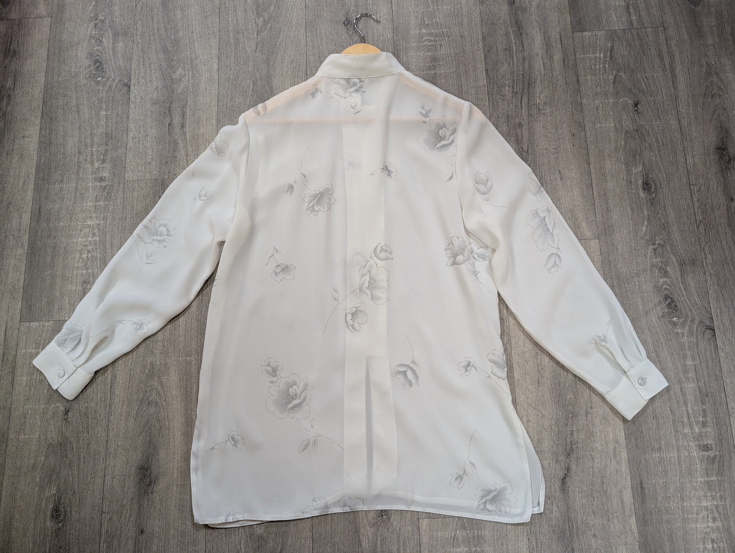 1980s white & silver floral shirt - M