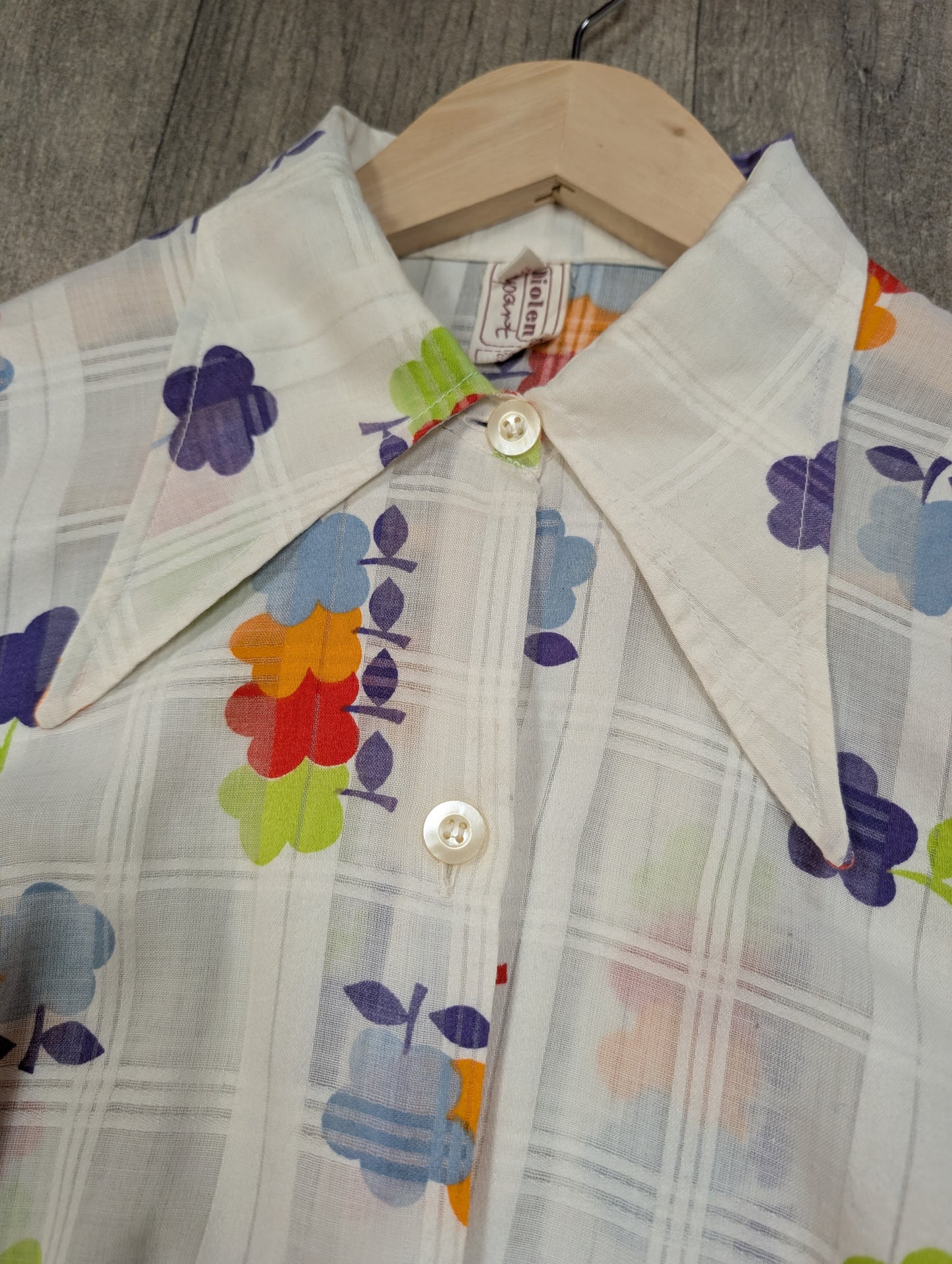 1970s novelty floral dagger collar shirt - M/L