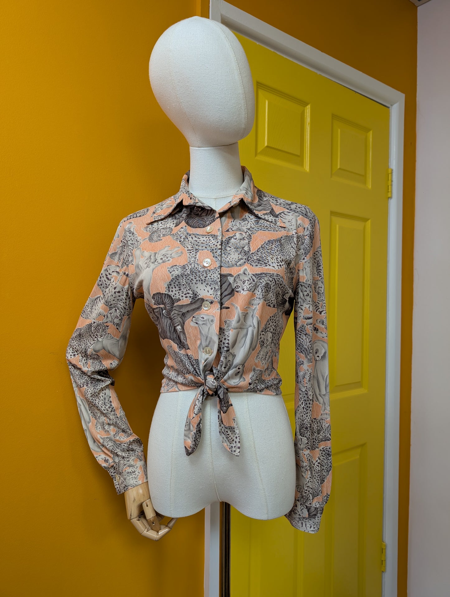 1970s You Babes novelty big cat print shirt - S