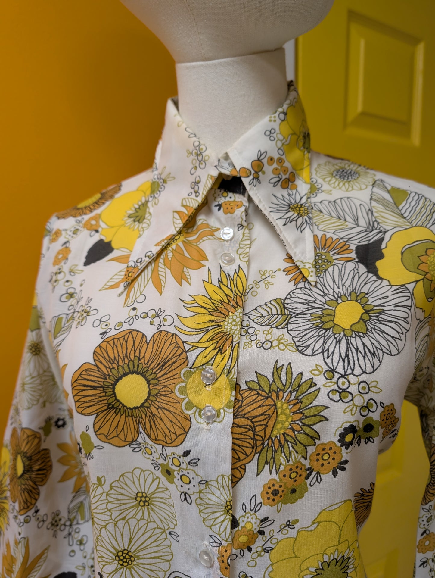 1970s floral dagger collar shirt - M/L