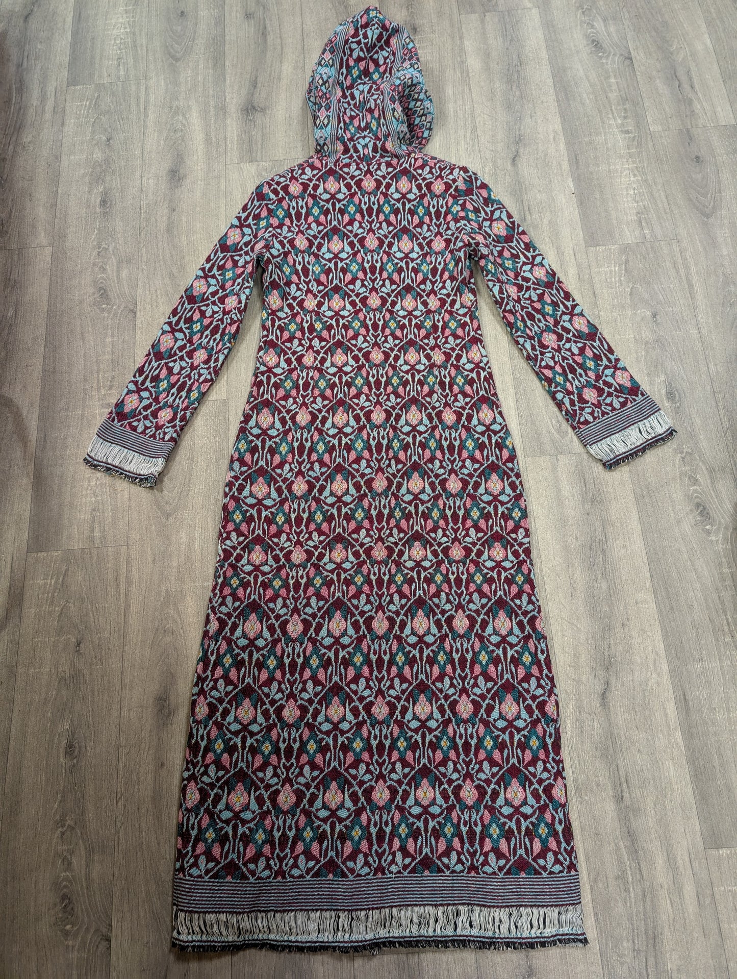 60s/70s cotton tapestry hooded maxi coat - XS