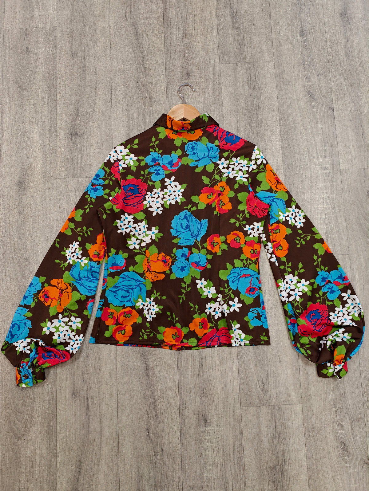 1970s St Michael floral balloon sleeve shirt - M