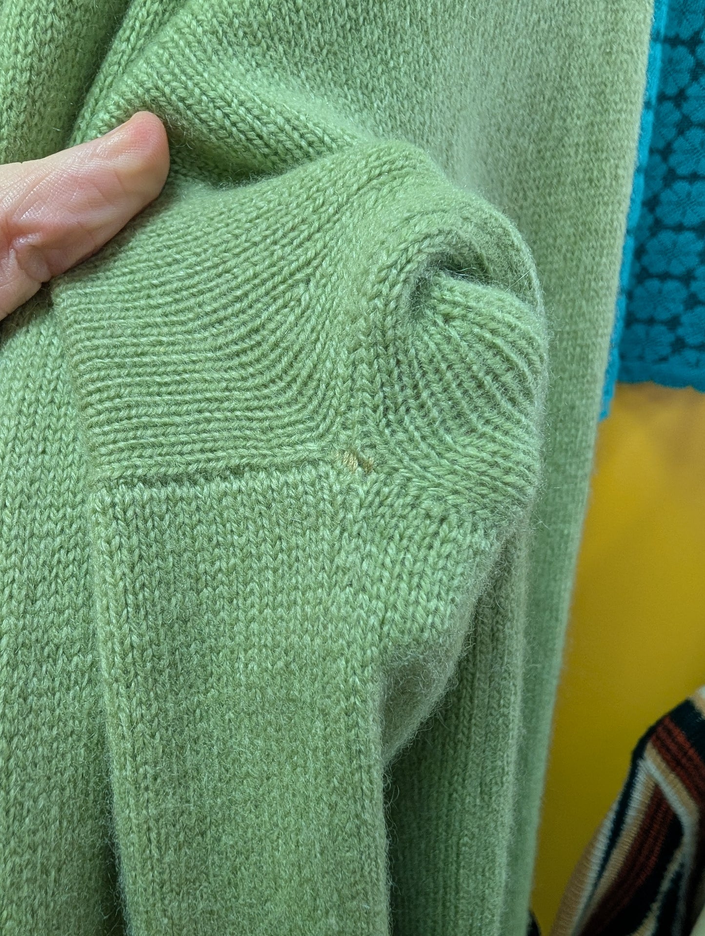 Gorgeous 1960s Bonnie Cashin Ballantyne cashmere long green cardigan