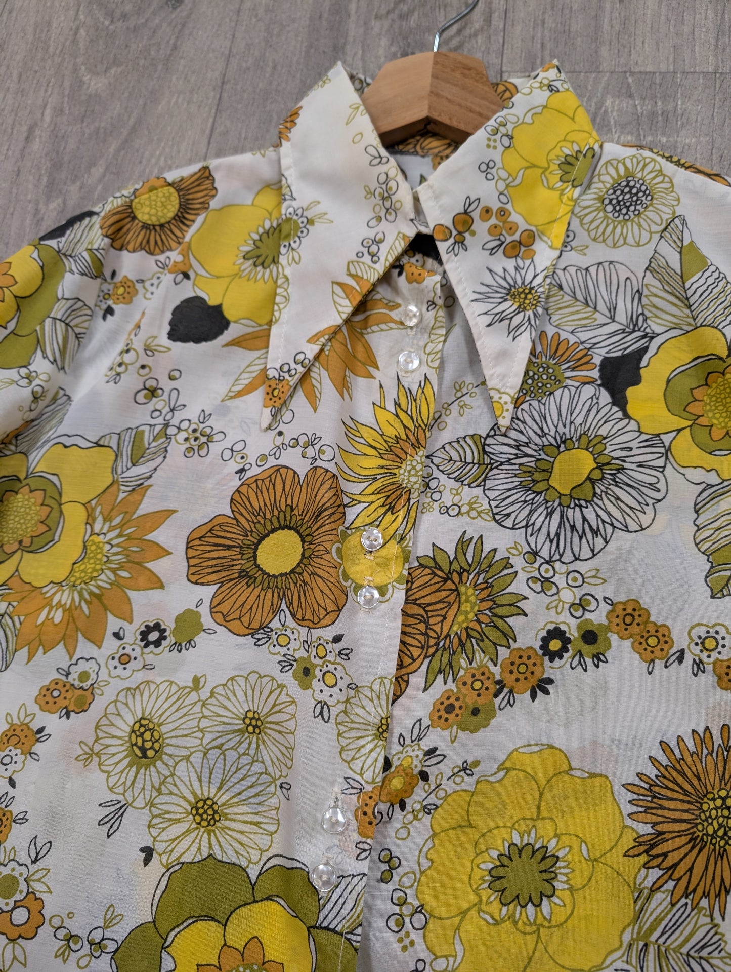 1970s floral dagger collar shirt - M/L