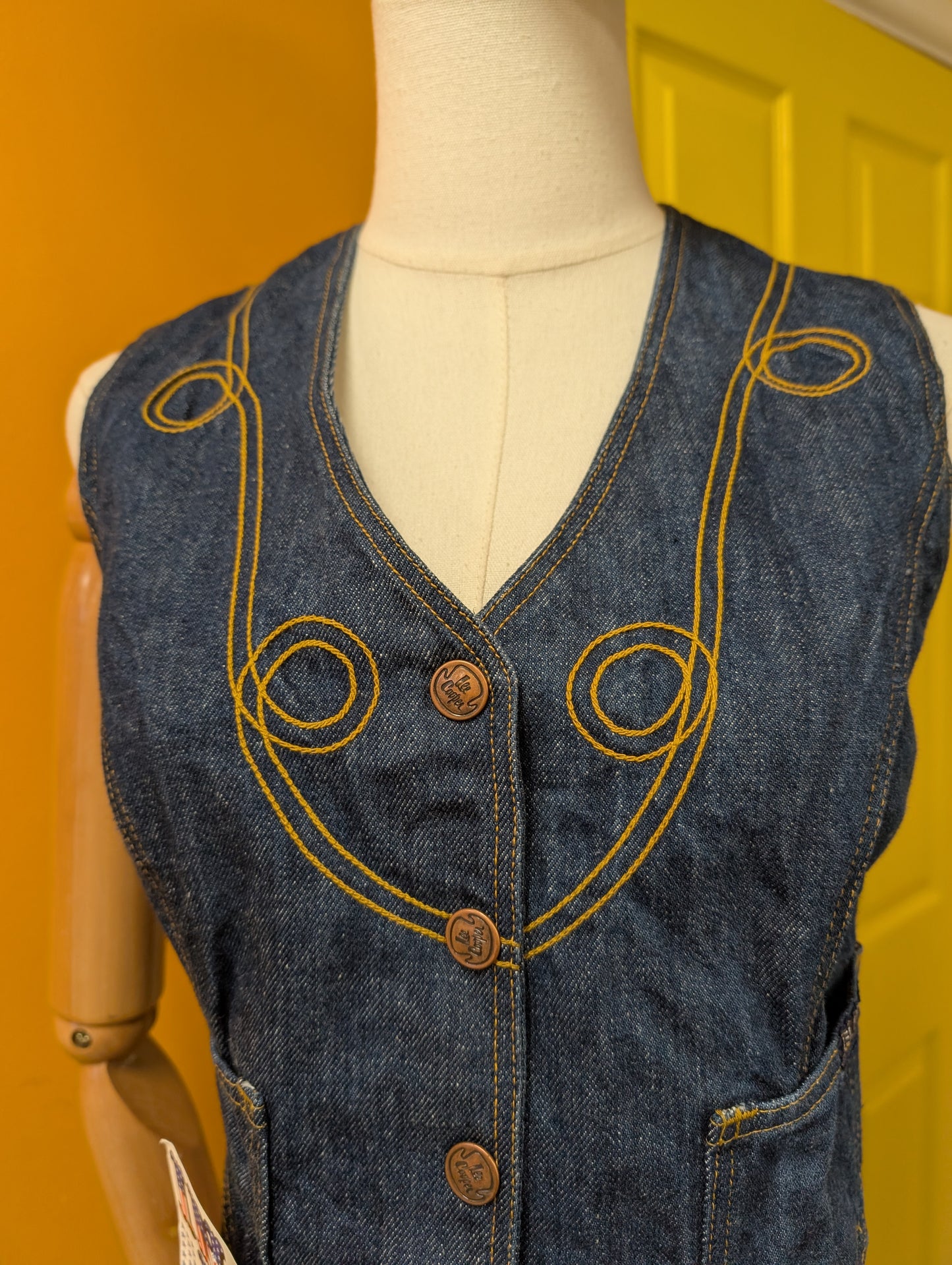 Deadstock 1970s Lee Cooper embroidered denim waistcoat - S/10
