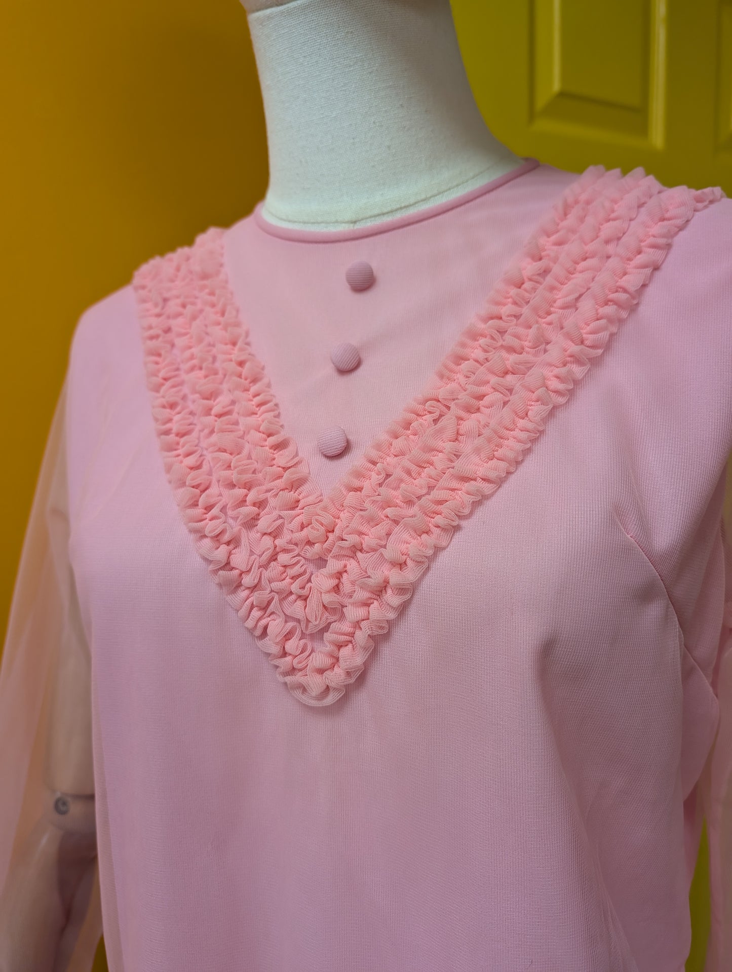 1960s pink nylon blouse - M