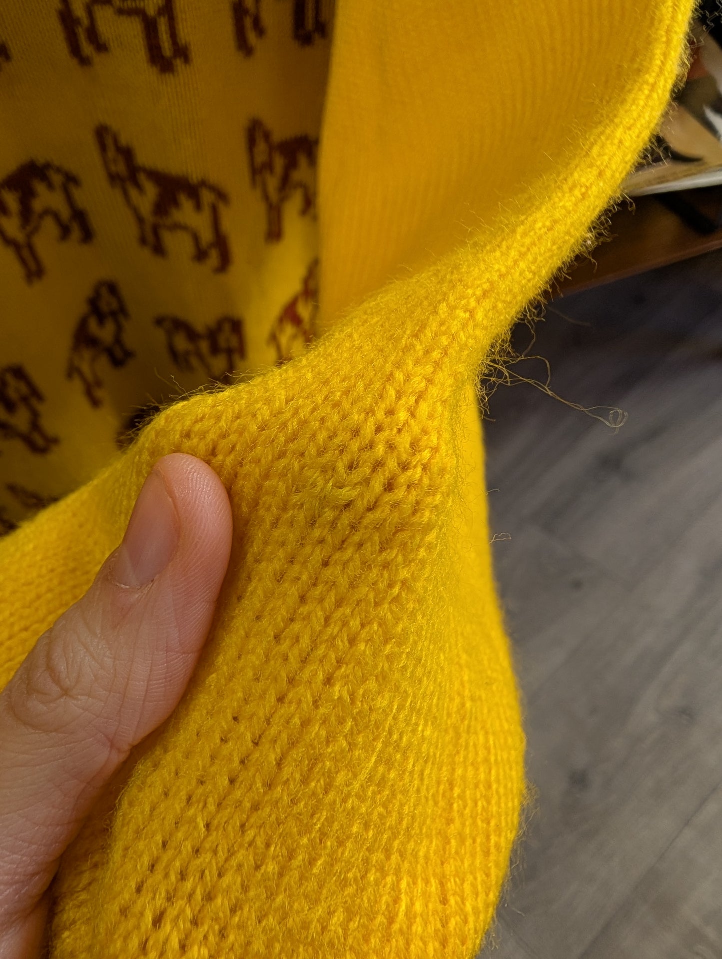 Woof! Yellow knitted dog jumper