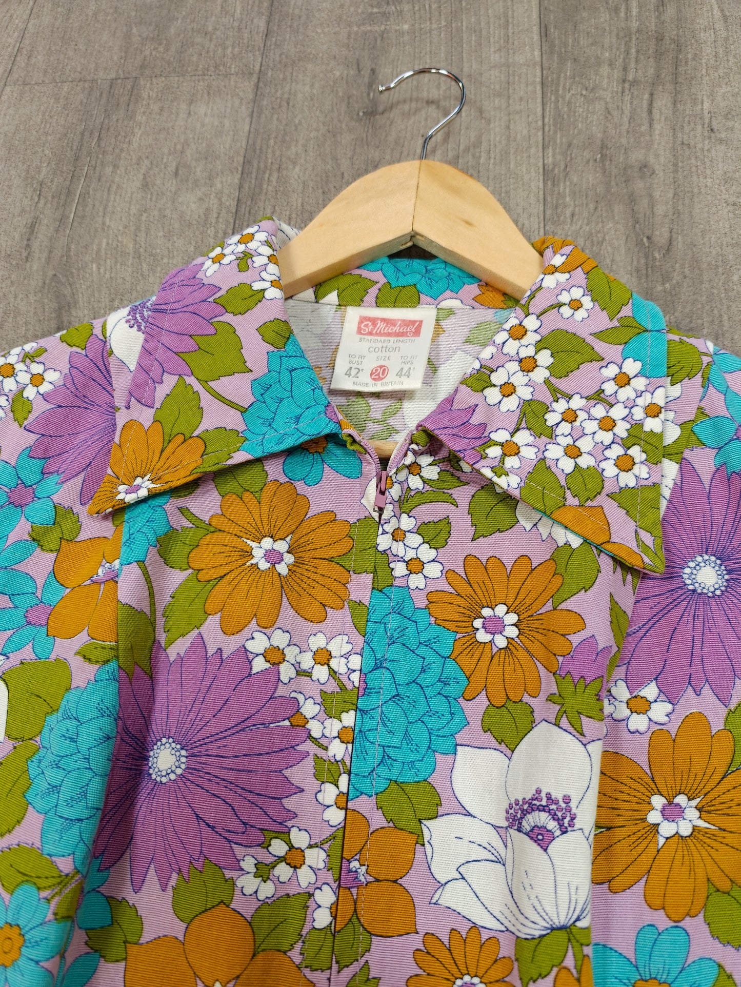 1960s St Michael flower power cotton dress - L/16/18