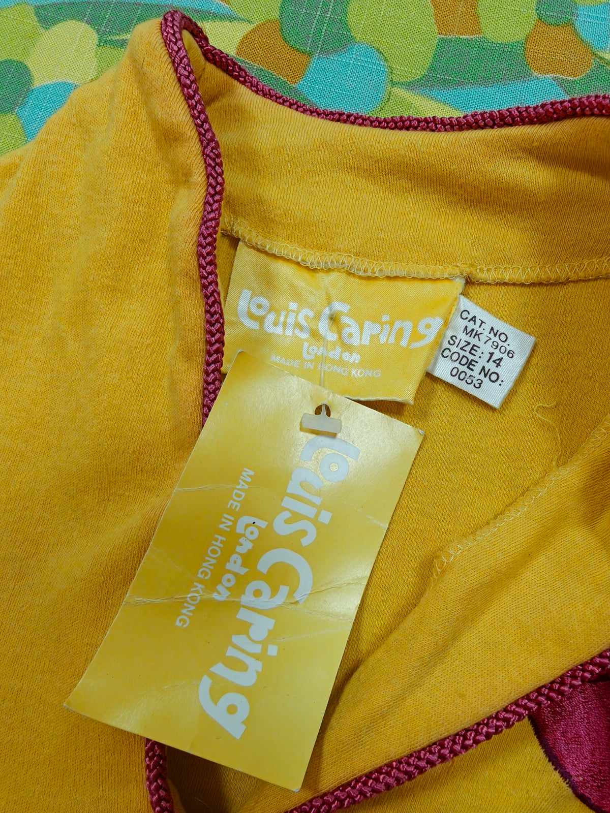Deadstock 1970s Louis Caring yellow embroidered cotton top - XS/S