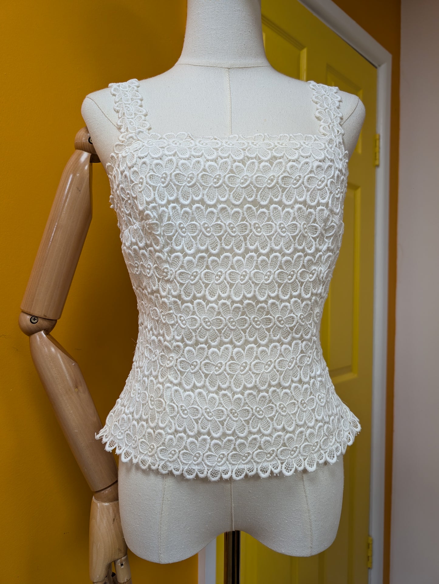 1960s J Oscar Sharpe white floral lace top - S/8