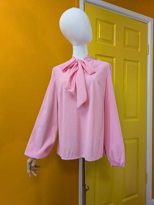 60s/70s Brentford's pink pussy bow blouse - M