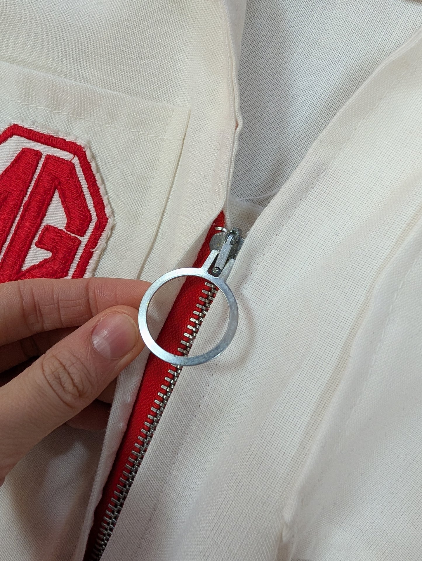 1970s white jumpsuit with MG patch - S/M/10/12