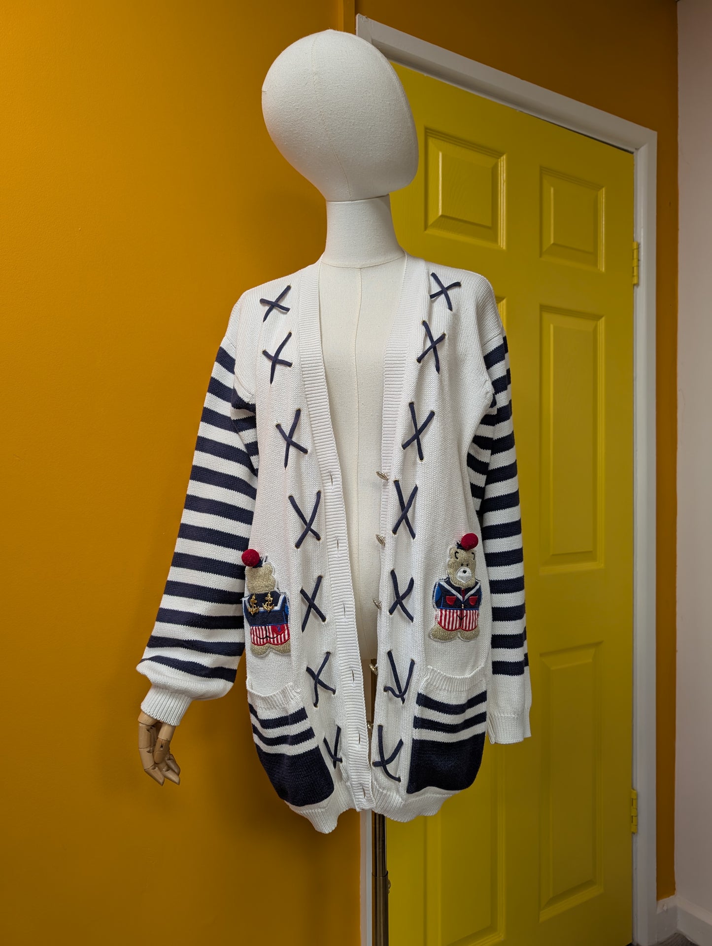 1990s Rene Derhy novelty sailor cotton cardigan - L