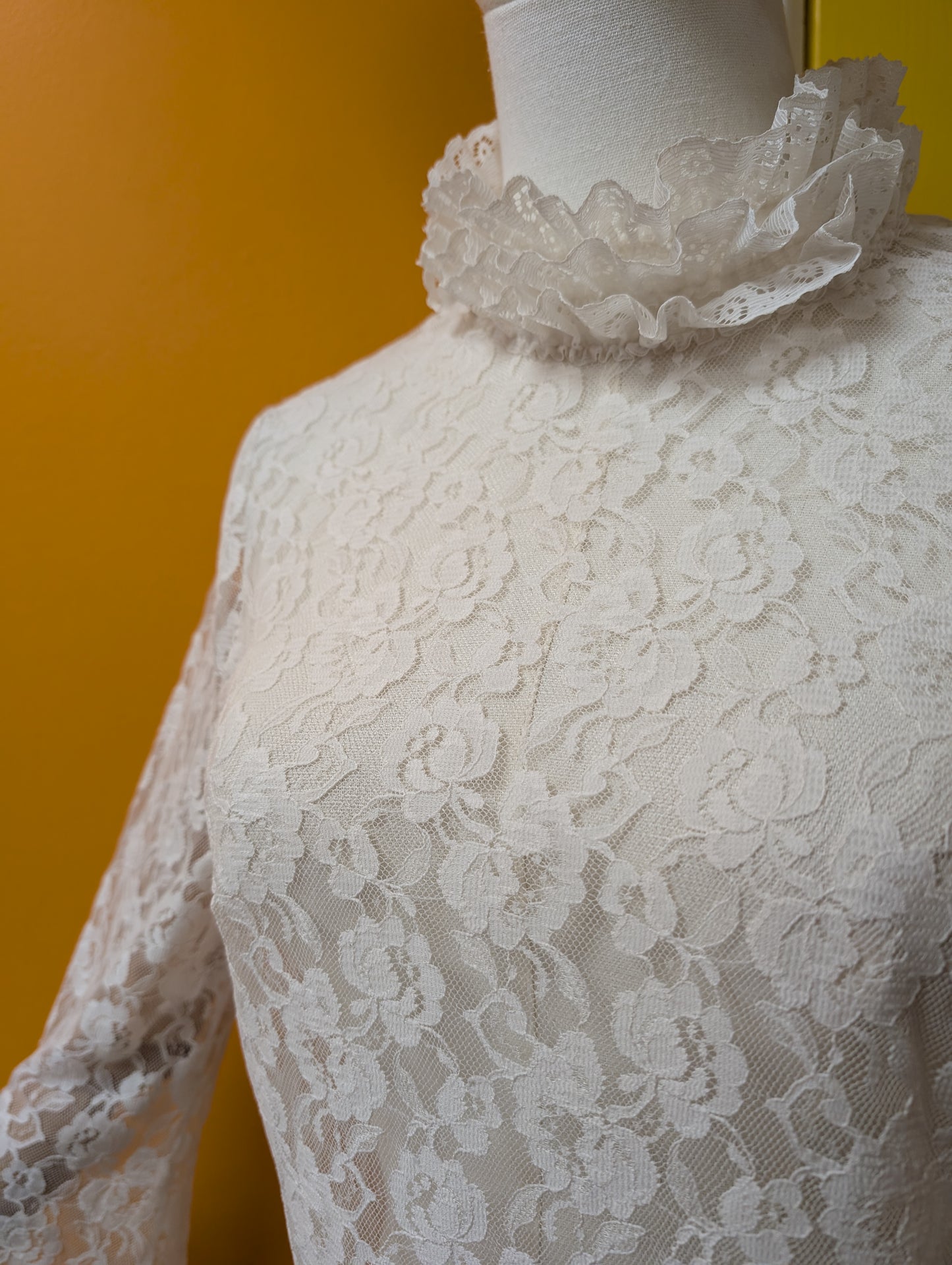 60s/70s Dorothy Perkins white nylon lace tunic - XS/S