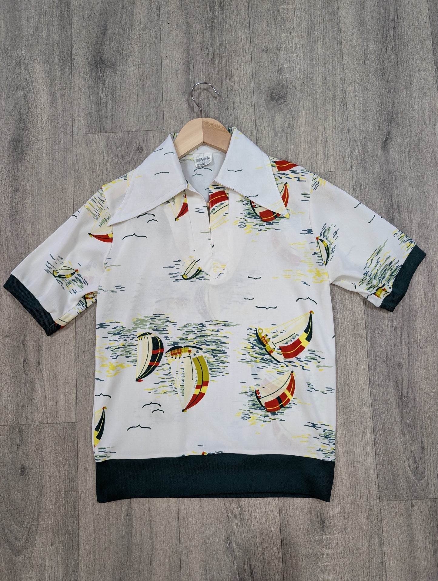 1970s novelty nautical boat print shirt
