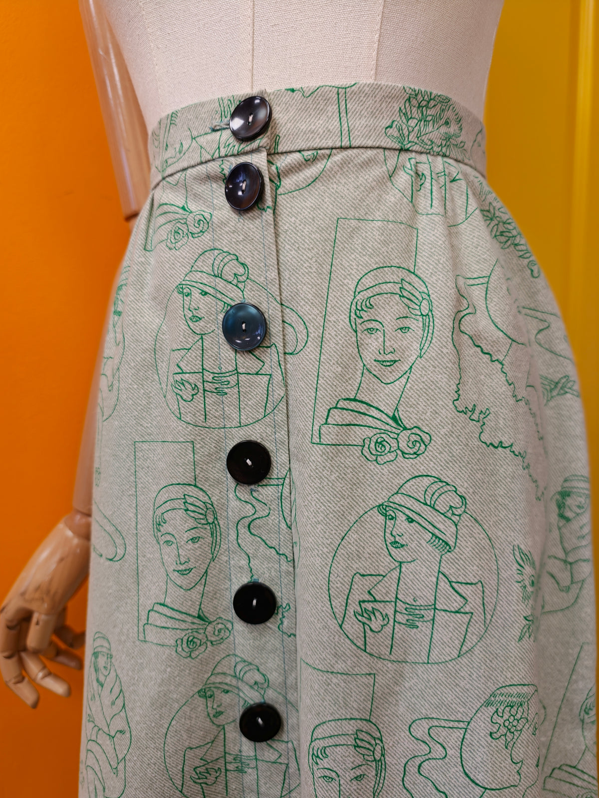 1970s novelty Art Deco print cotton skirt - 27" waist
