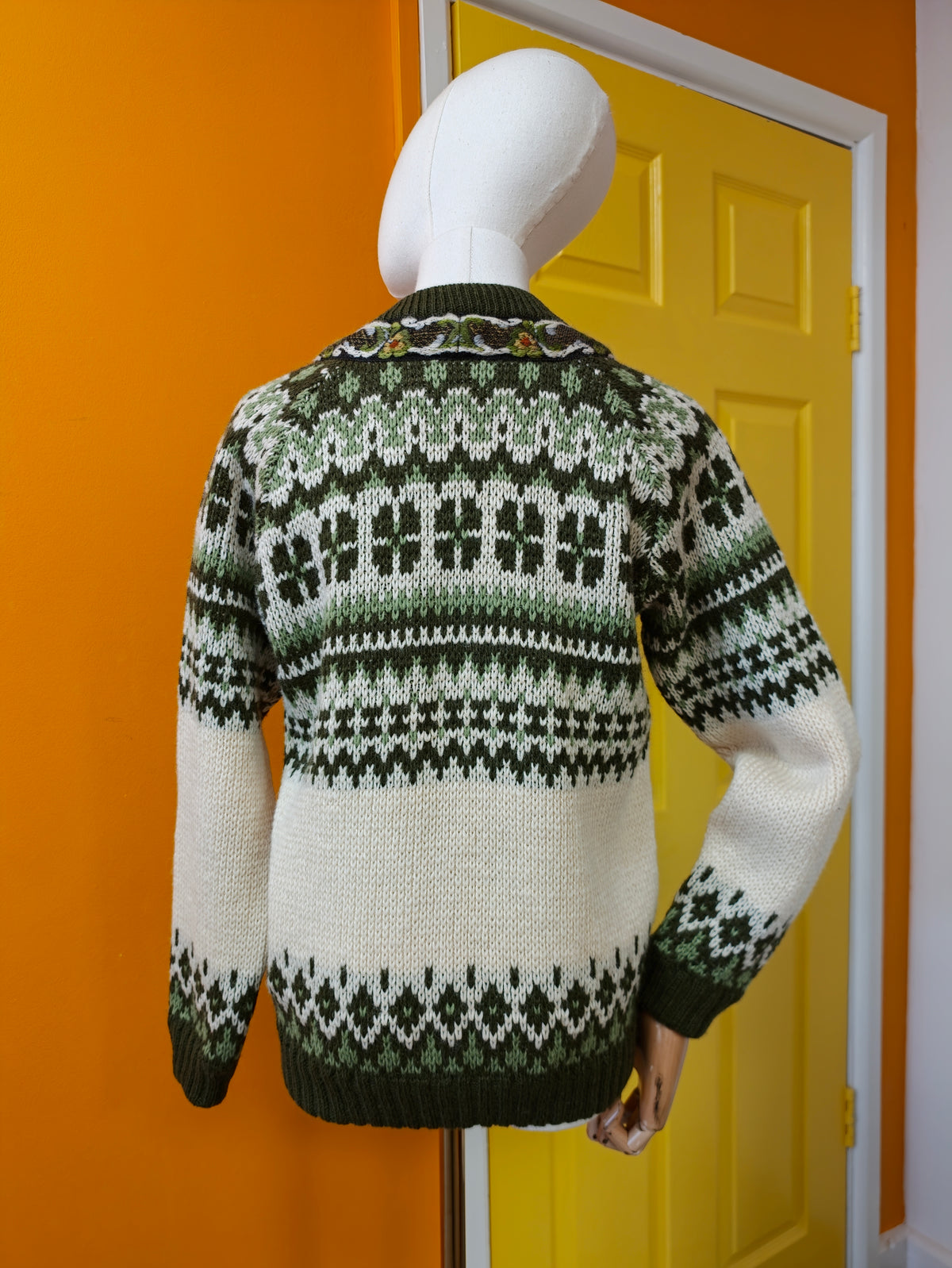 Norwegian green wool cardigan - S