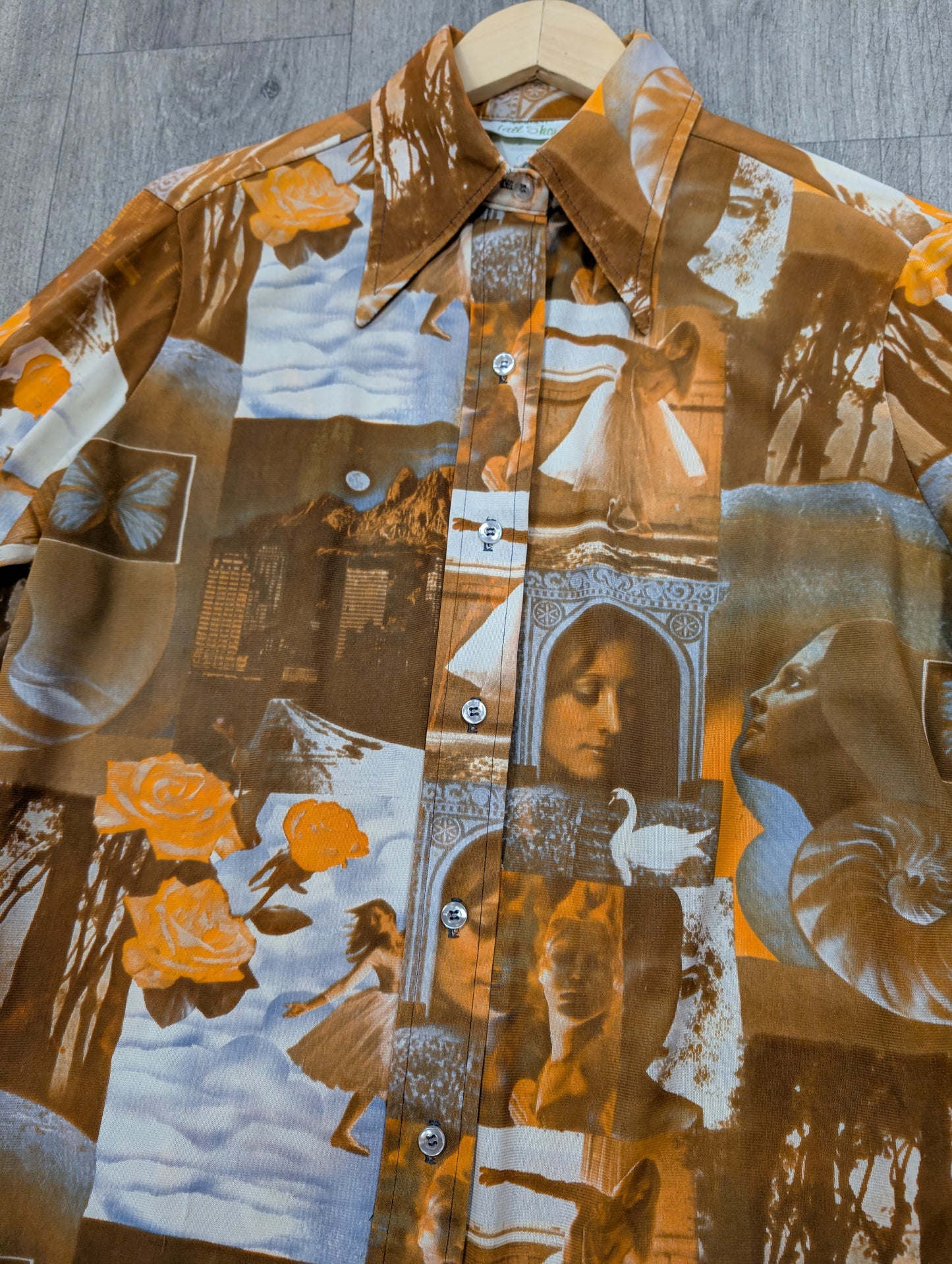 1970s Lane Bryant tall shop novelty photo print shirt - L