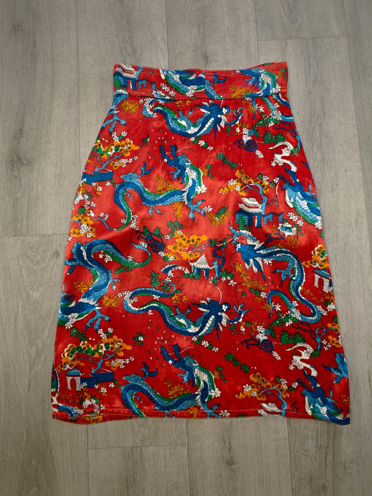 60s/70s Radley Chinese dragon print skirt - 24" waist