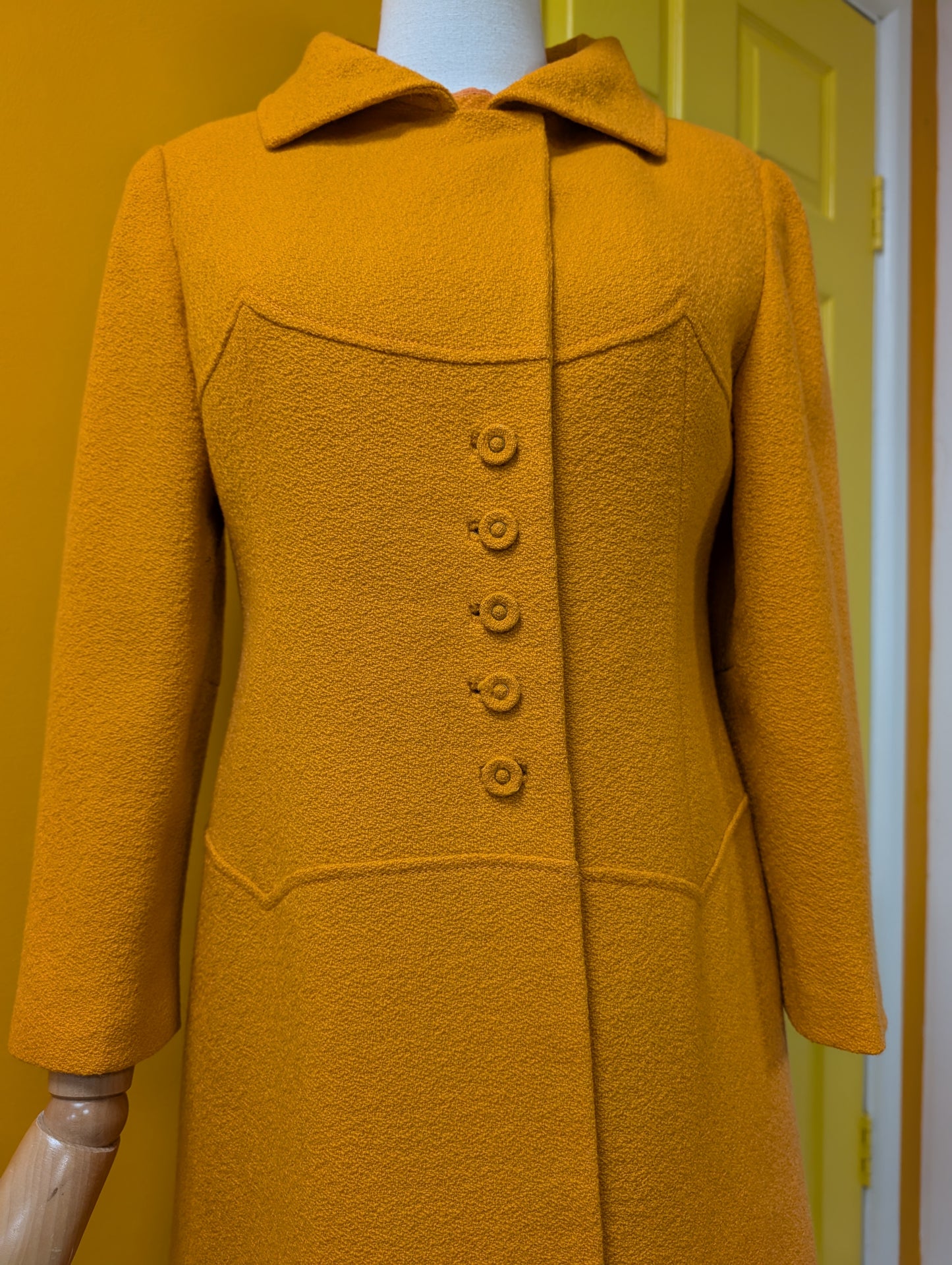 1960s Aubrey Segal orange boucle wool dress & coat - S/8/10