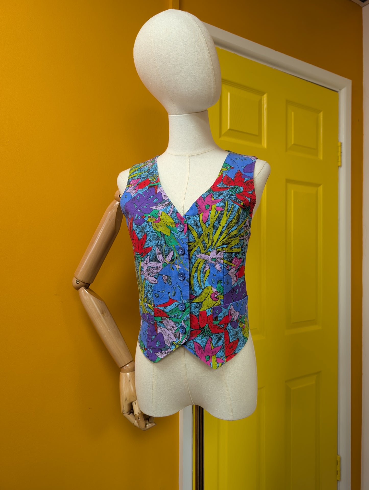1980s Nightingales novelty print cotton waistcoat - XS/S