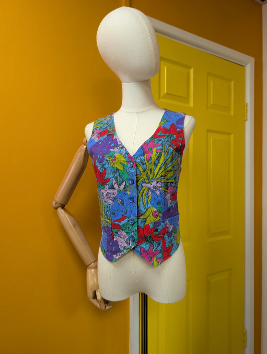 1980s Nightingales novelty print cotton waistcoat - XS/S