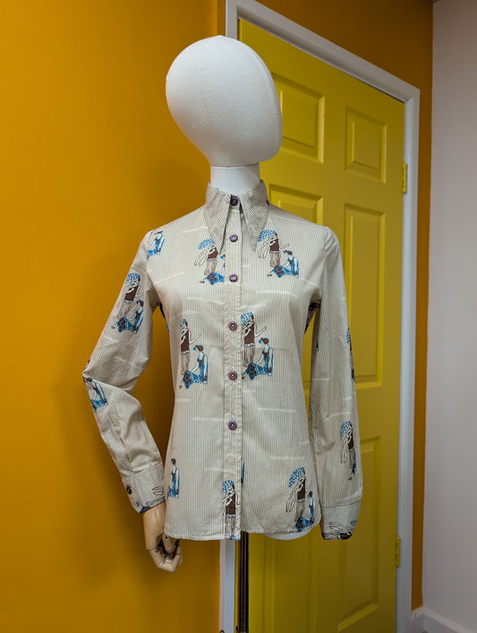 1970s novelty Art Deco print dagger collar shirt - S