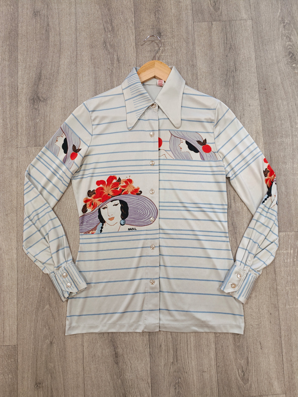 1970s novelty Helen Dryden print dagger collar shirt - S