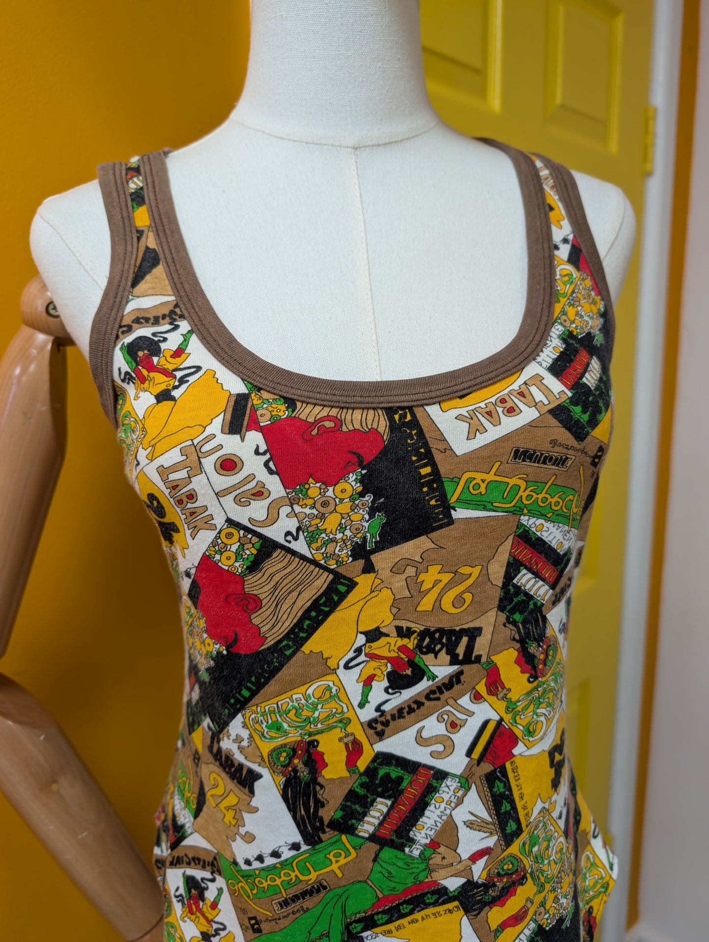 1970s Mr Bennett novelty print cotton vest top - XS/S