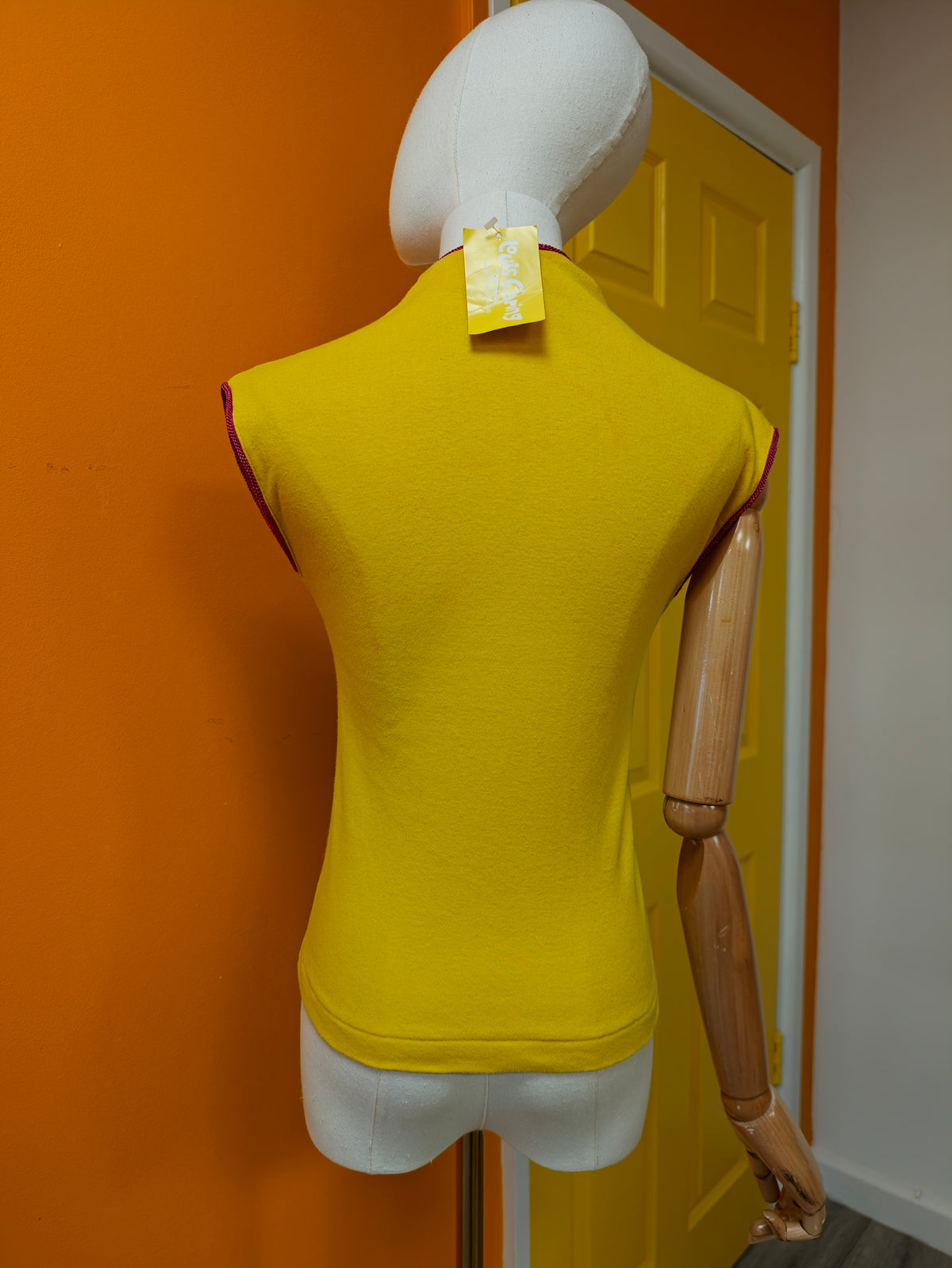 Deadstock 1970s Louis Caring yellow embroidered cotton top - XS/S