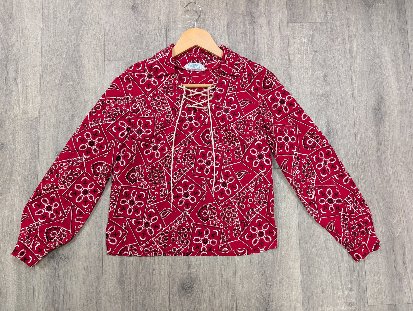 1950s Carol Brent red lace up bandana print top - XS