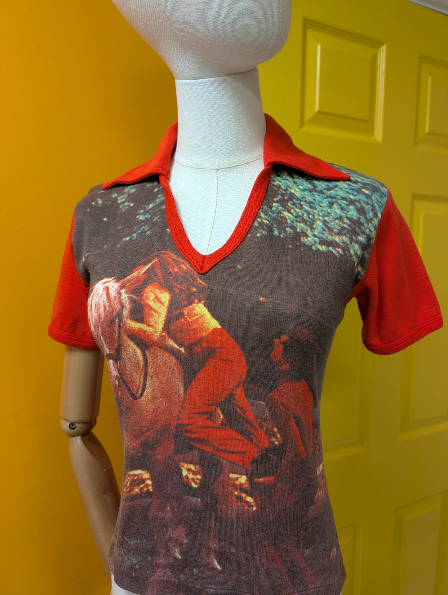 1970s red novelty photo print cotton t-shirt - XS/S