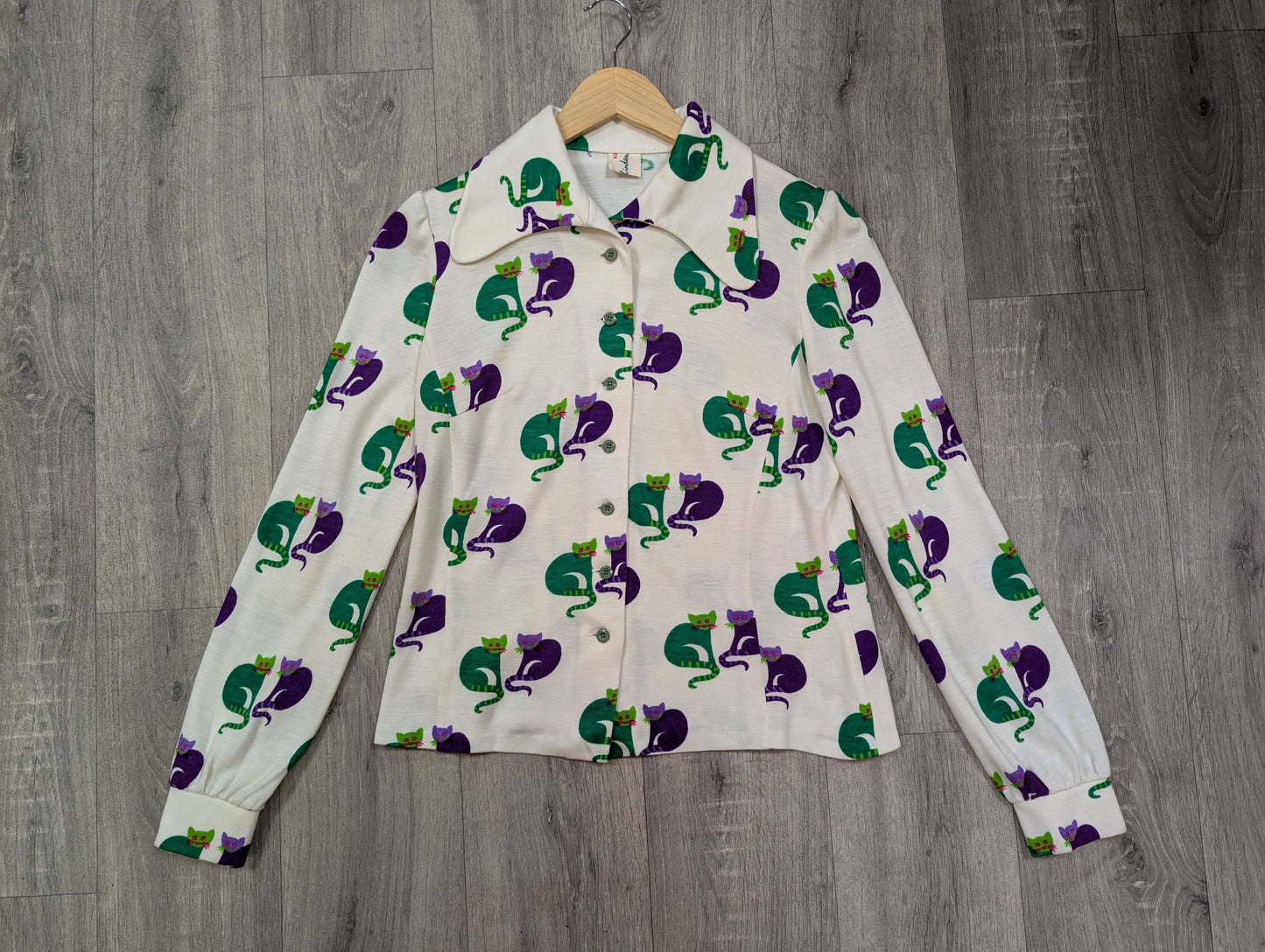 1970s Lucie Linden novelty cat (lemur?) print shirt - M