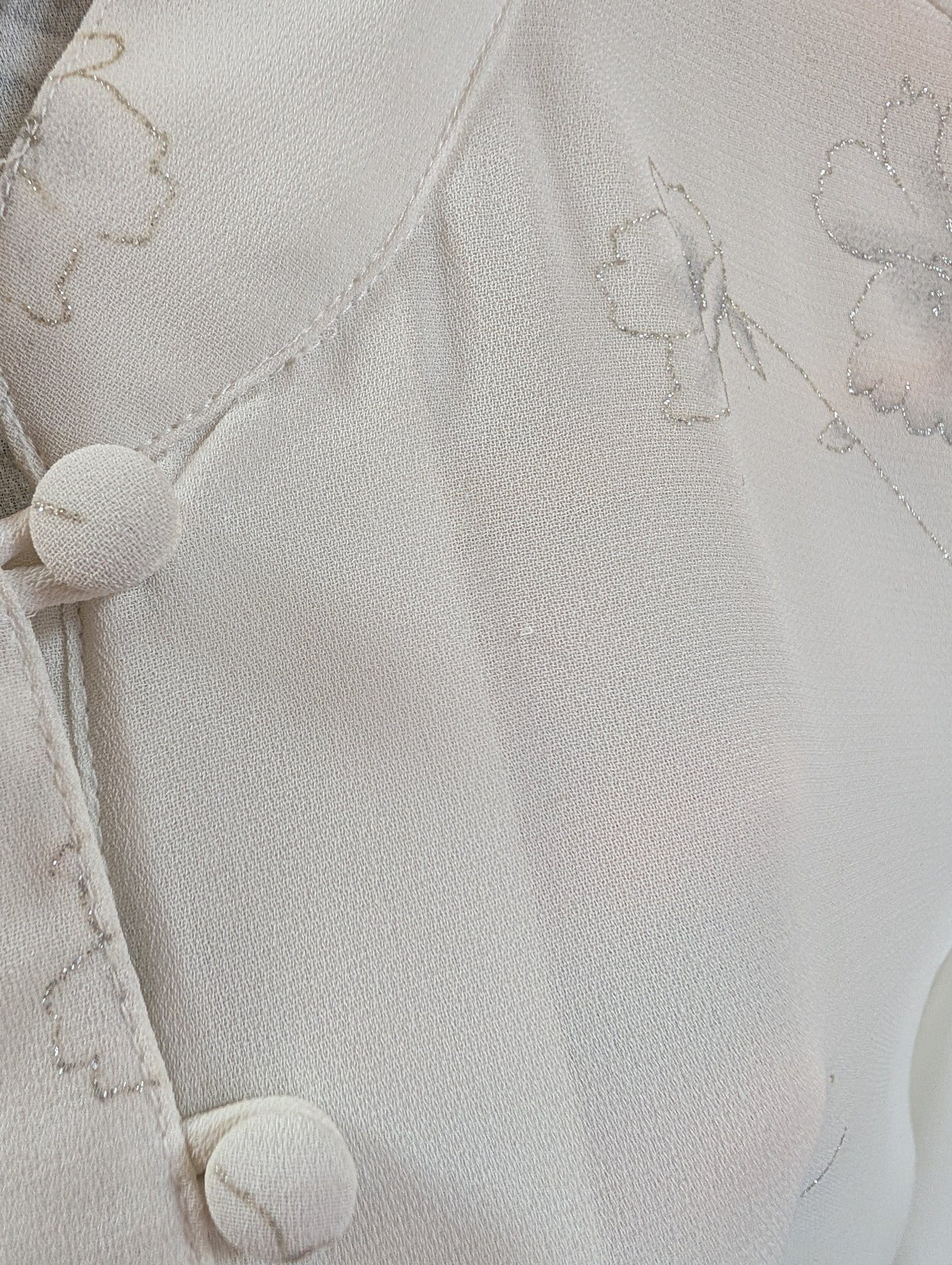 1980s white & silver floral shirt - M