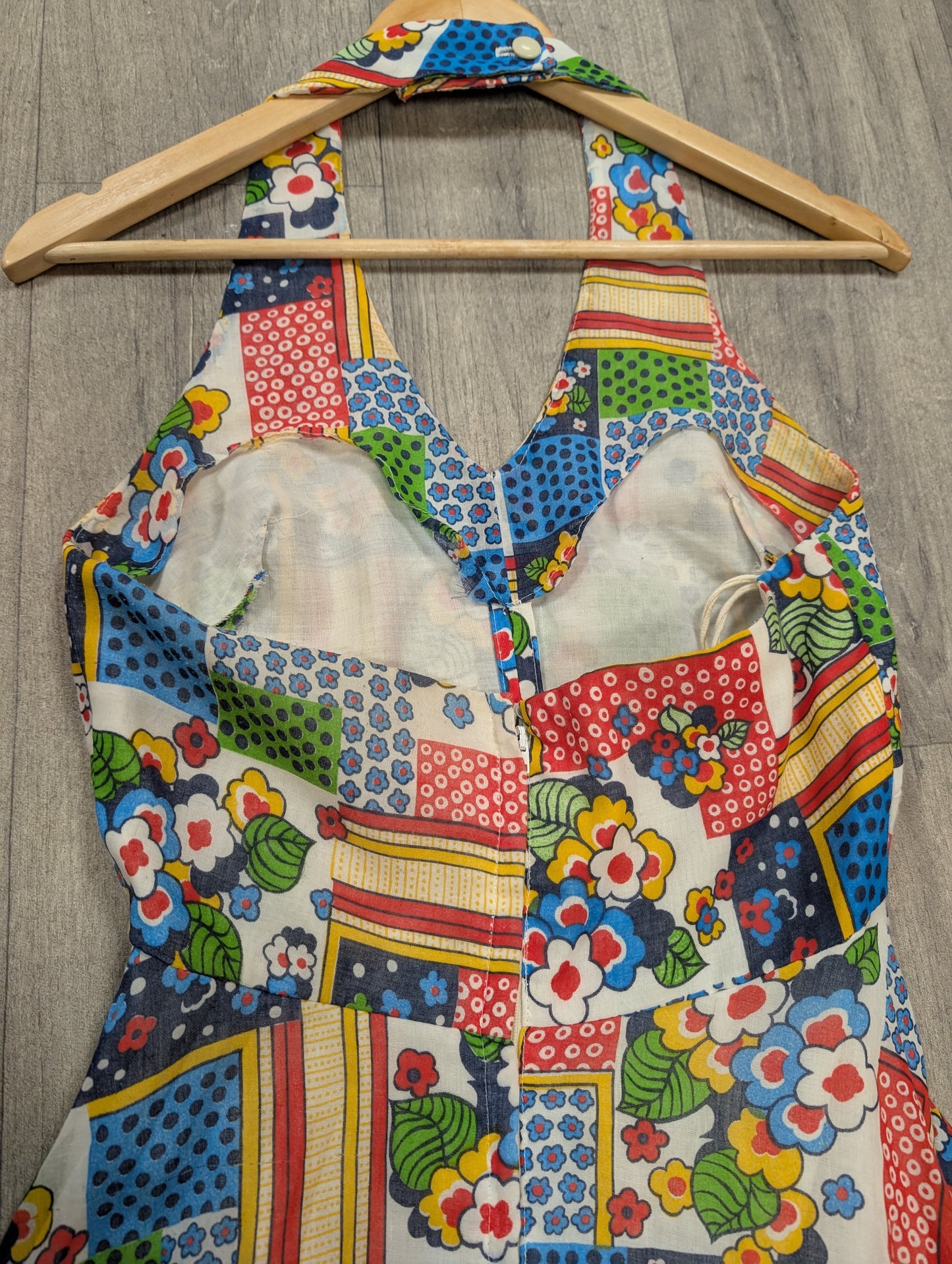 1970s Shubette patchwork print halter neck maxi dress - S/8