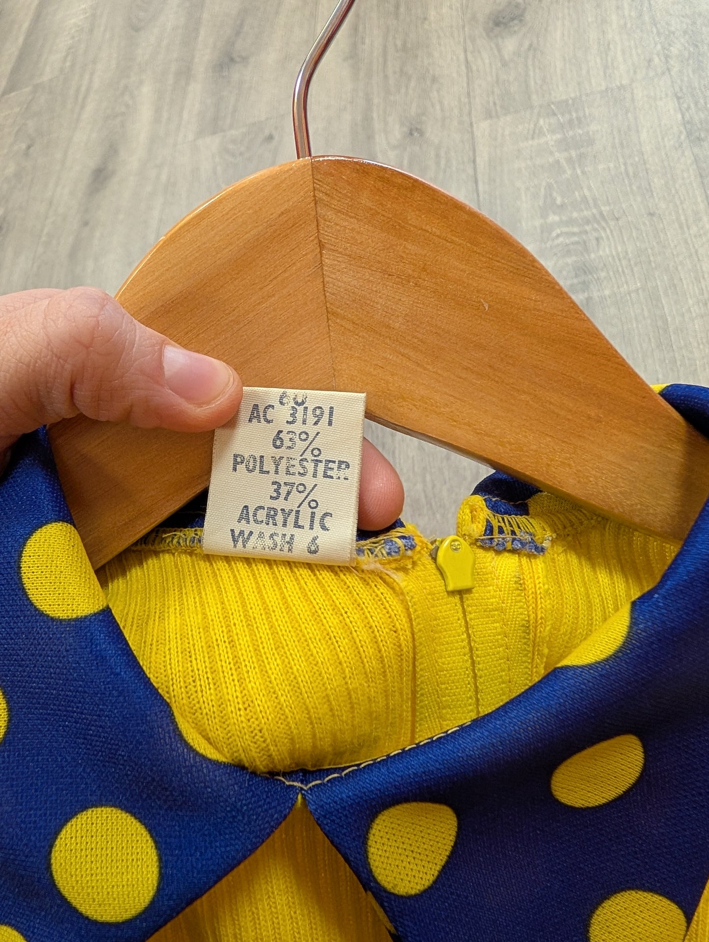 1970s navy blue/yellow spotty mini dress - XS/6