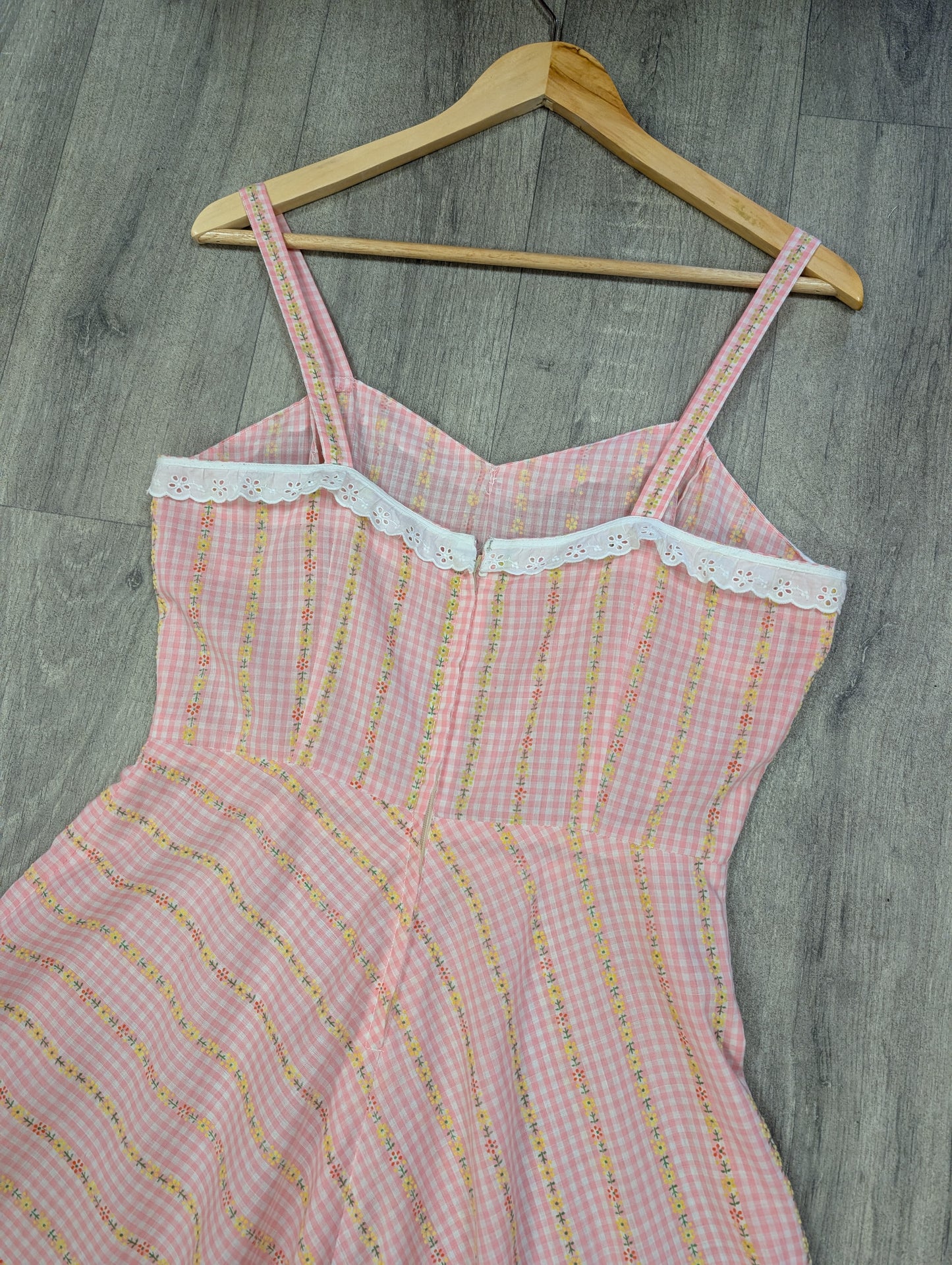 1970s pink floral maxi dress - S/M/10/12