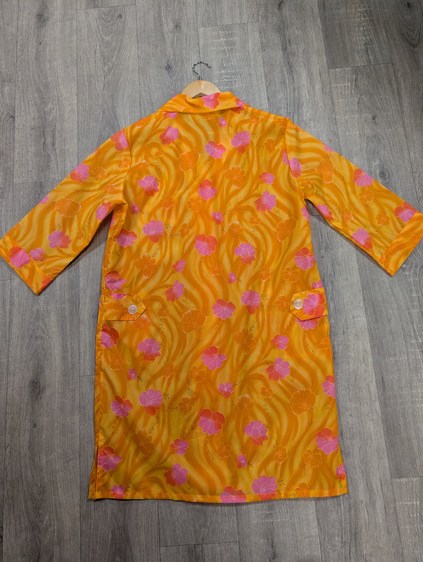 1960s Enfield floral orange & pink nylon house coat - M