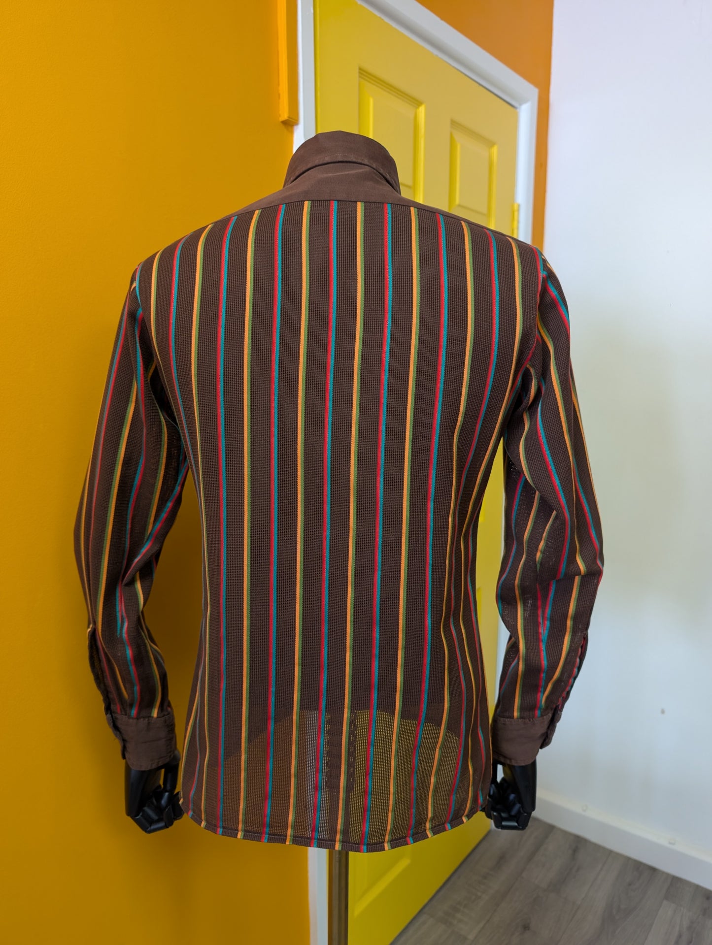 60s/70s brown cotton mesh shirt