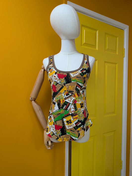 1970s Mr Bennett novelty print cotton vest top - XS/S