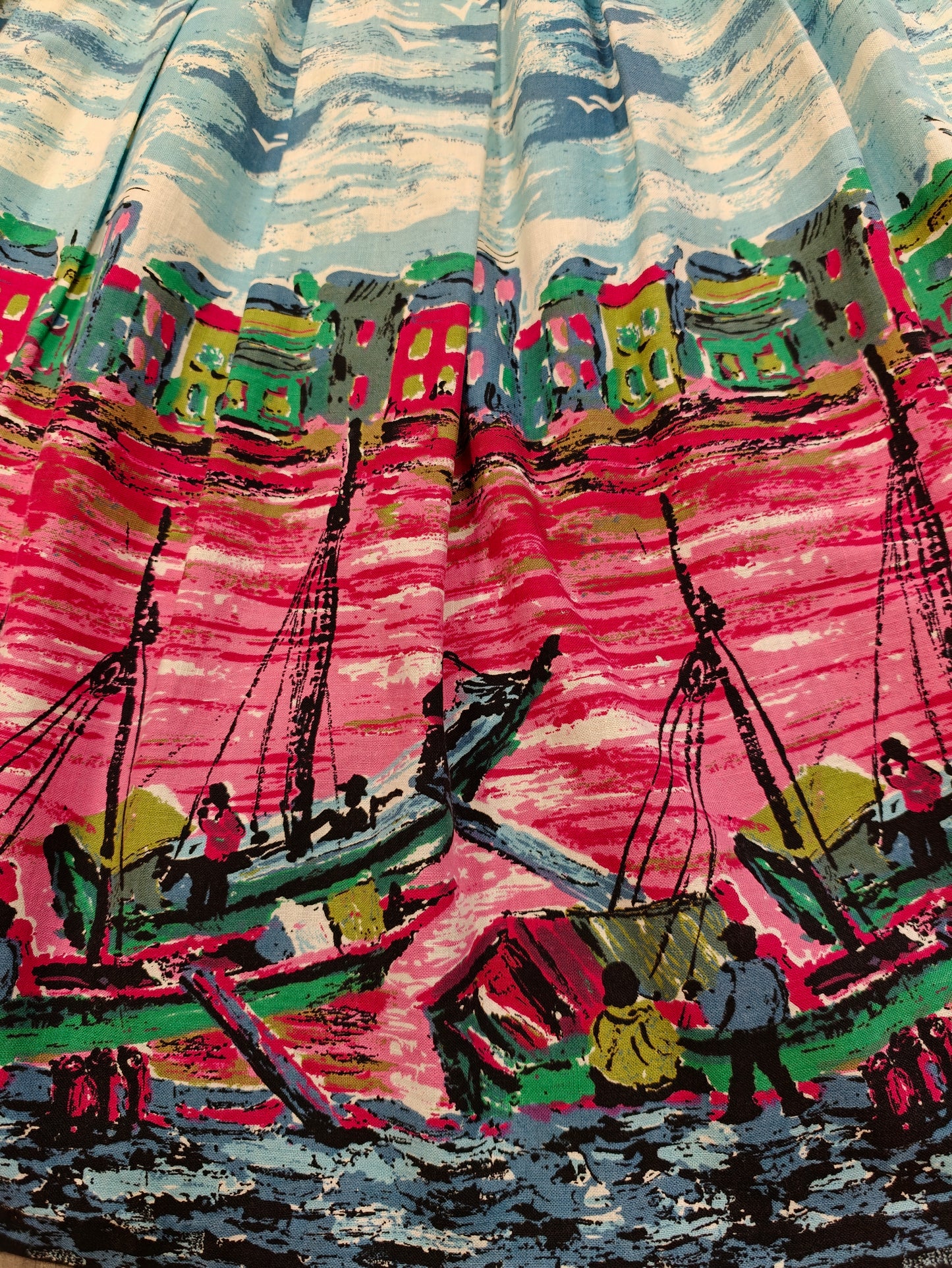 1950s Susan Barry novelty scenic print skirt